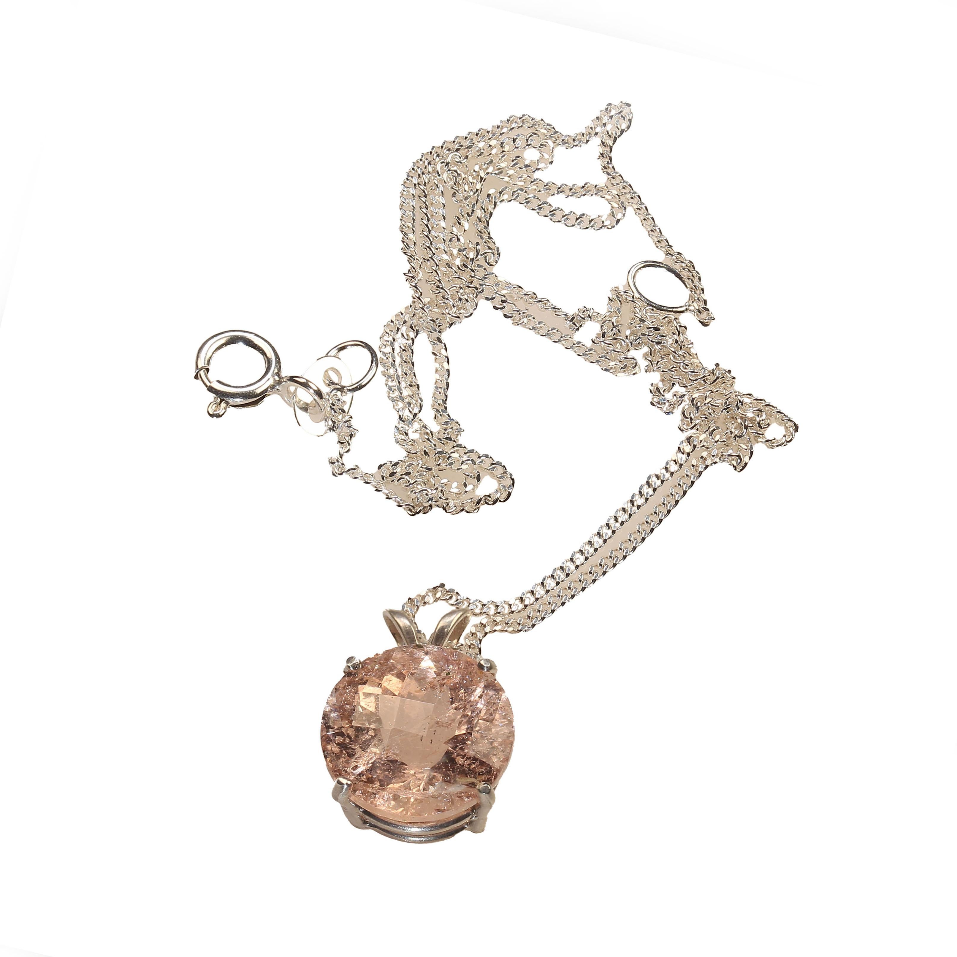 AJD Pendentif rond en Morganite avec chaîne en argent sterling en vente 1