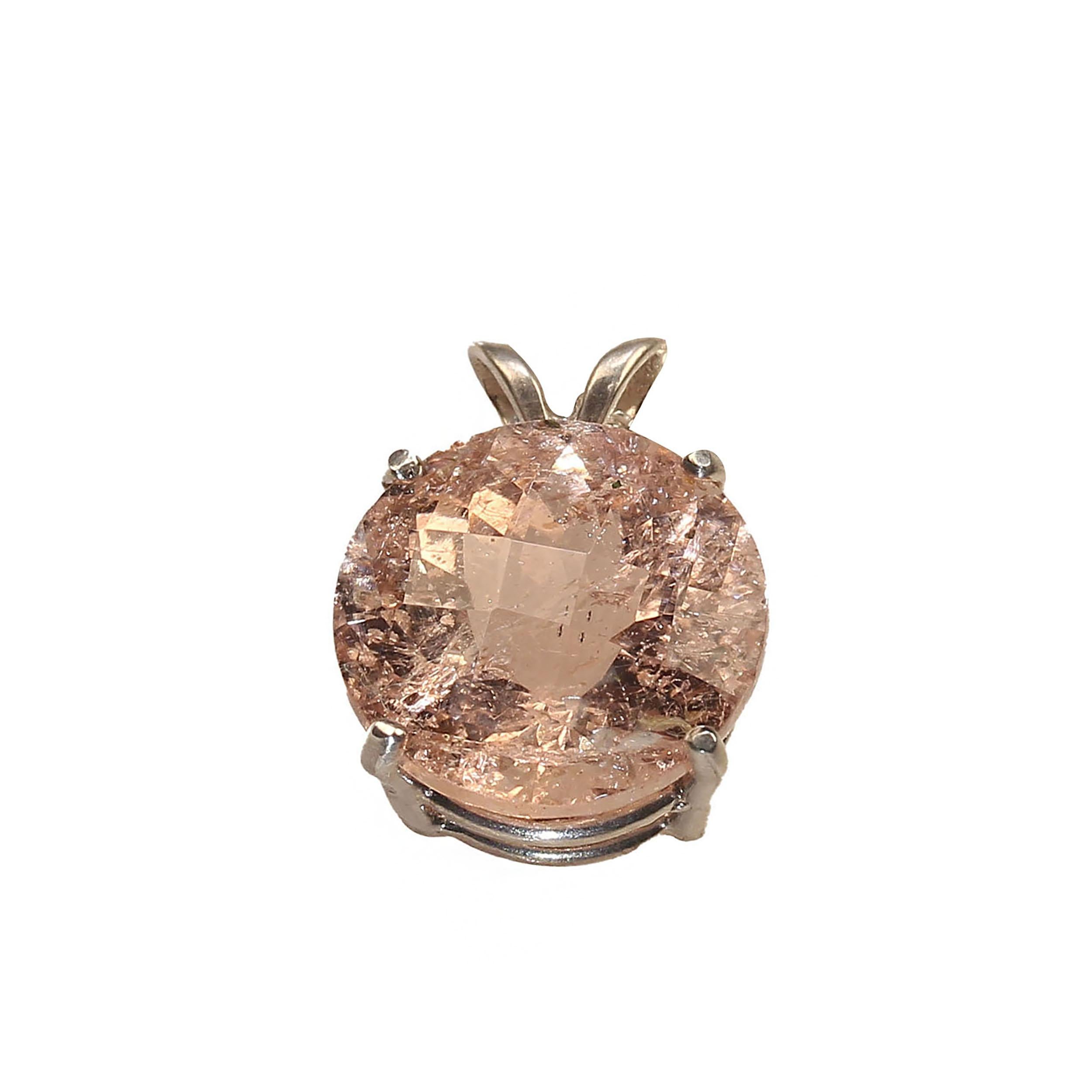 AJD Pendentif rond en Morganite avec chaîne en argent sterling en vente 2