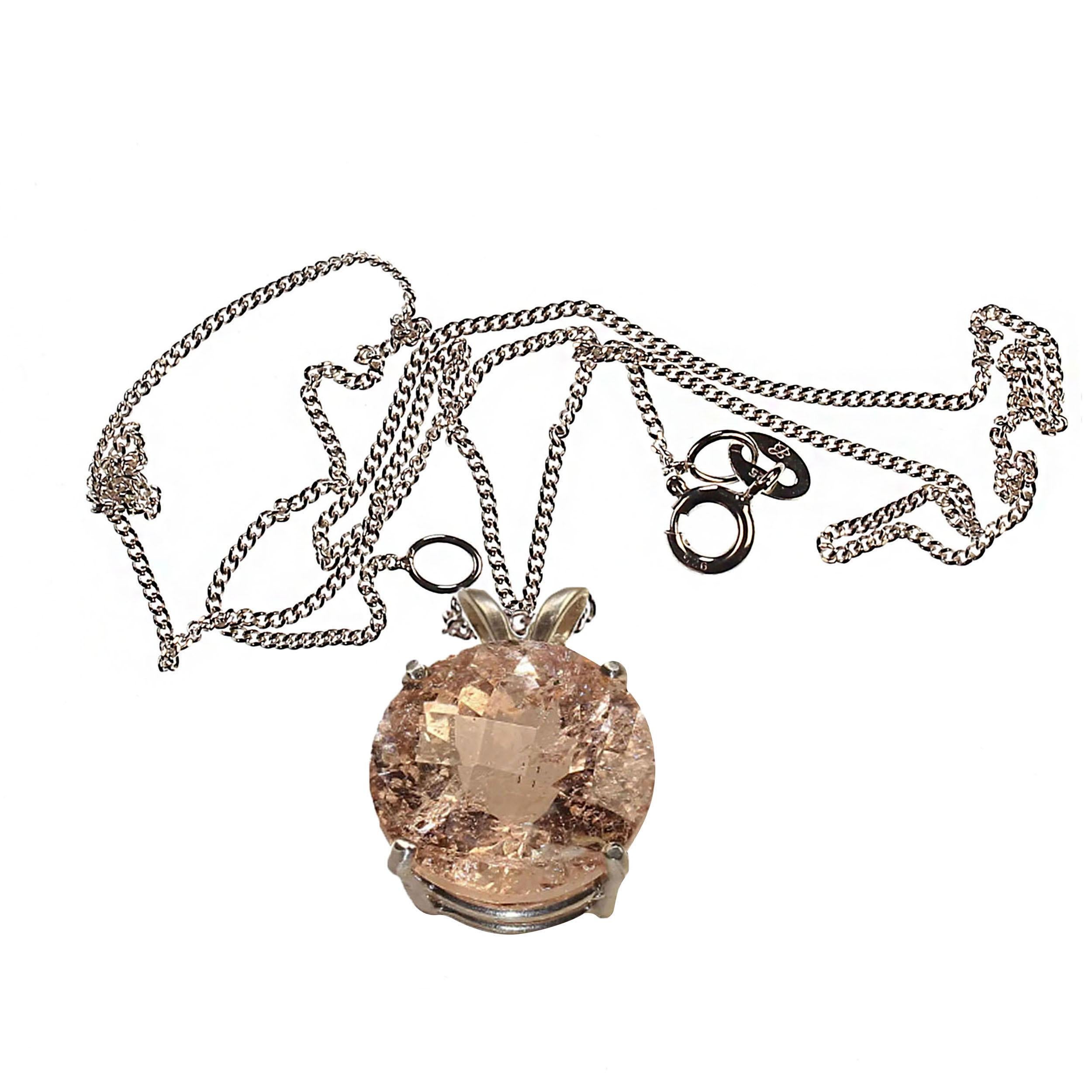 AJD Pendentif rond en Morganite avec chaîne en argent sterling en vente 3