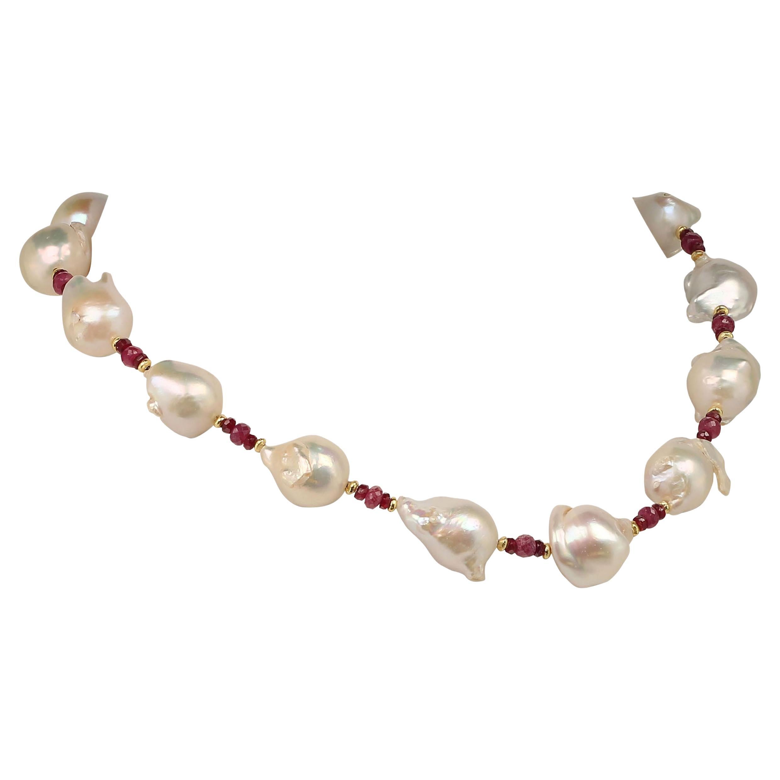 AJD Ruby 
White Pearl Choker Necklace  Gold Vermeil Clasp July Birthstone