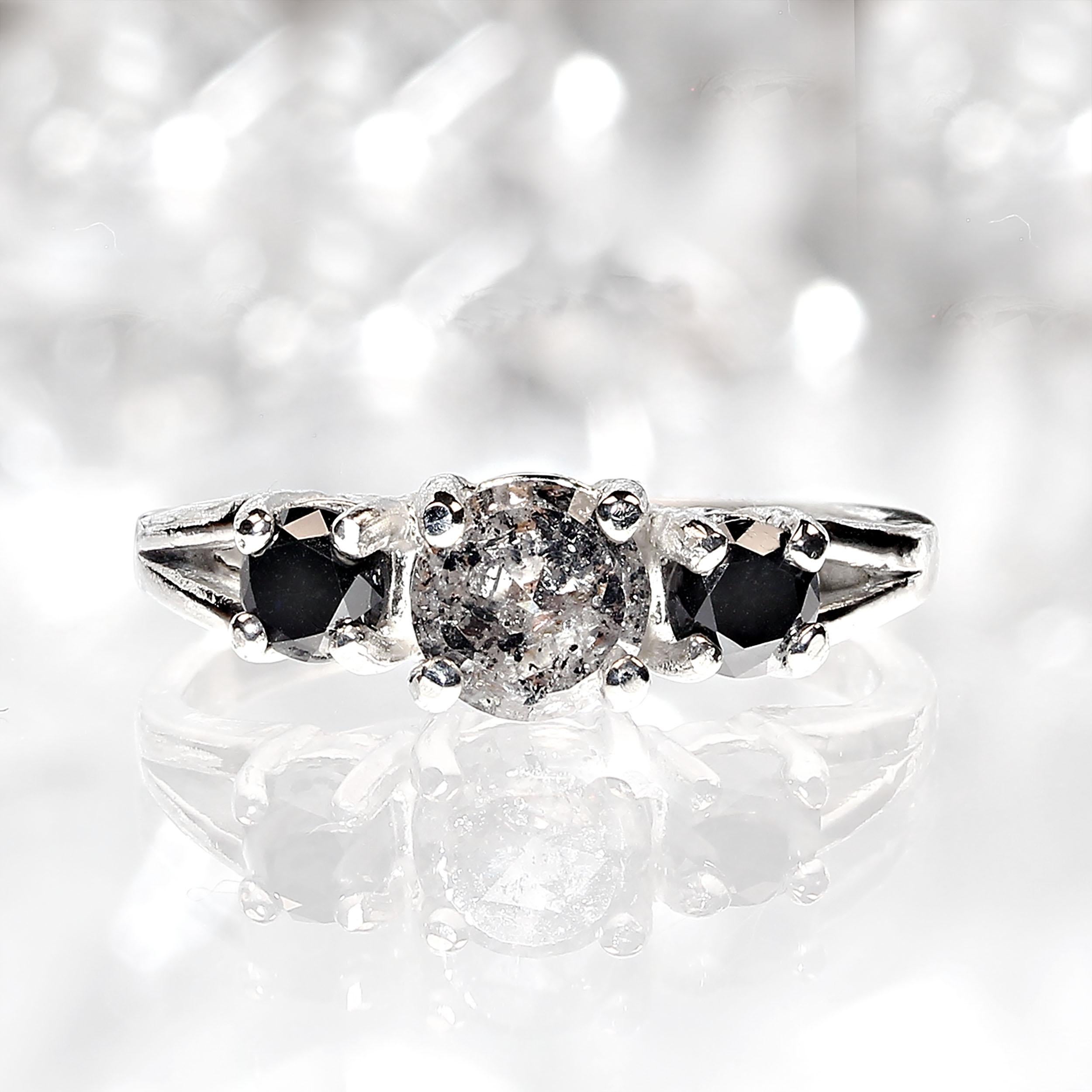 Women's or Men's AJD Salt and Pepper Diamond and Black Diamond Ring For Sale