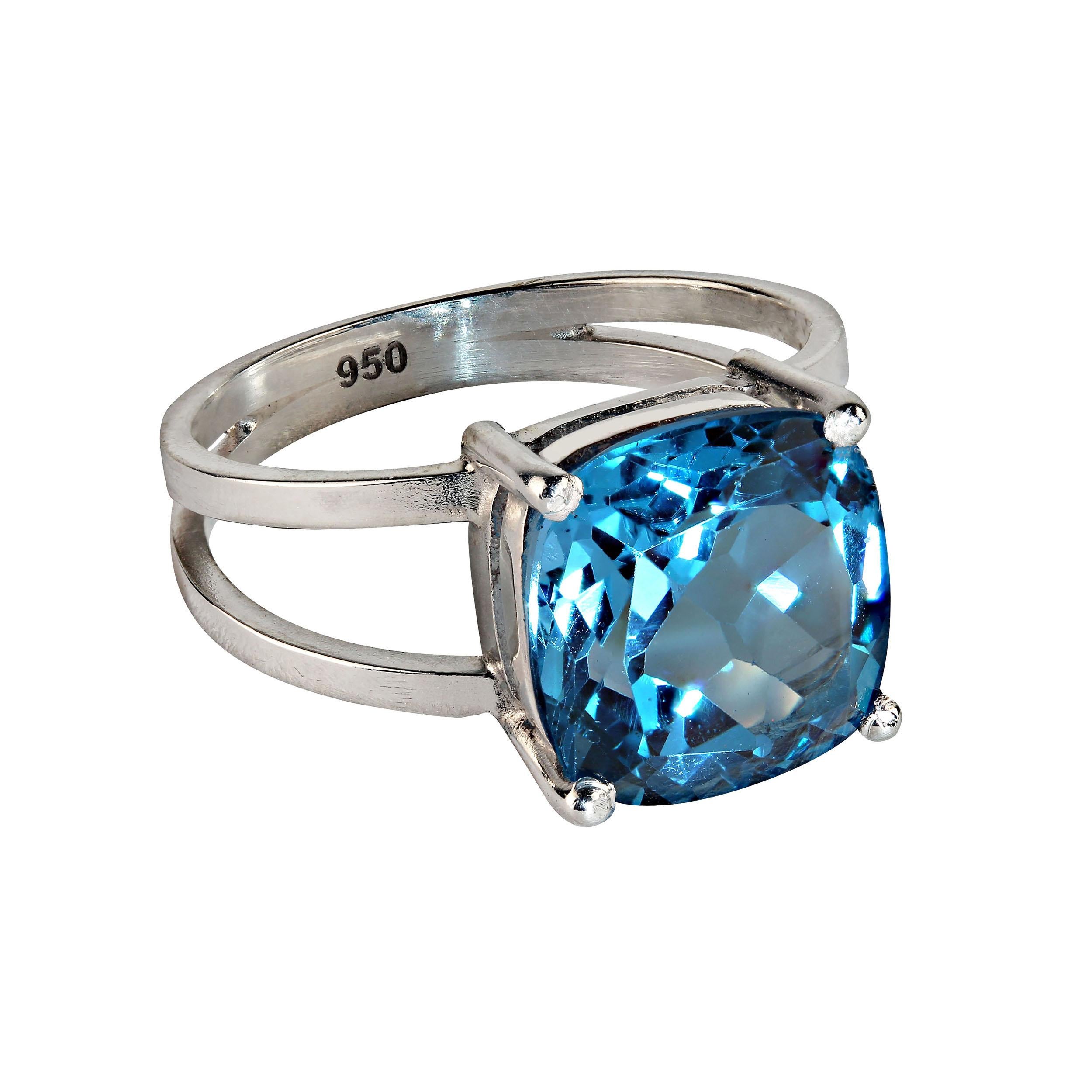 Artisan AJD Scintillating Antique Cushion Cut 6 Ct Swiss Blue Topaz and Sterling Silver 
