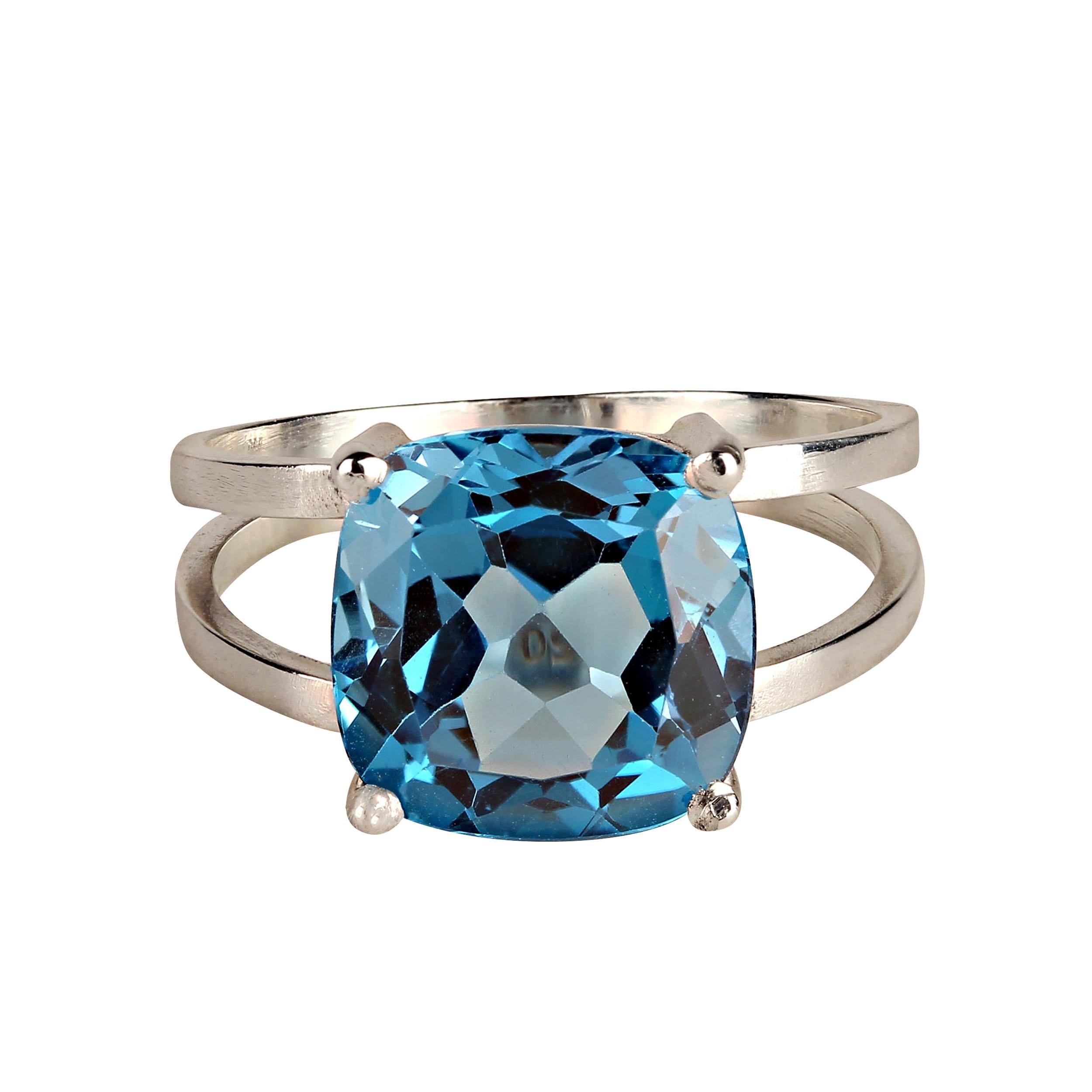 AJD Scintillating Antique Cushion Cut 6 Ct Swiss Blue Topaz and Sterling Silver  In New Condition In Raleigh, NC