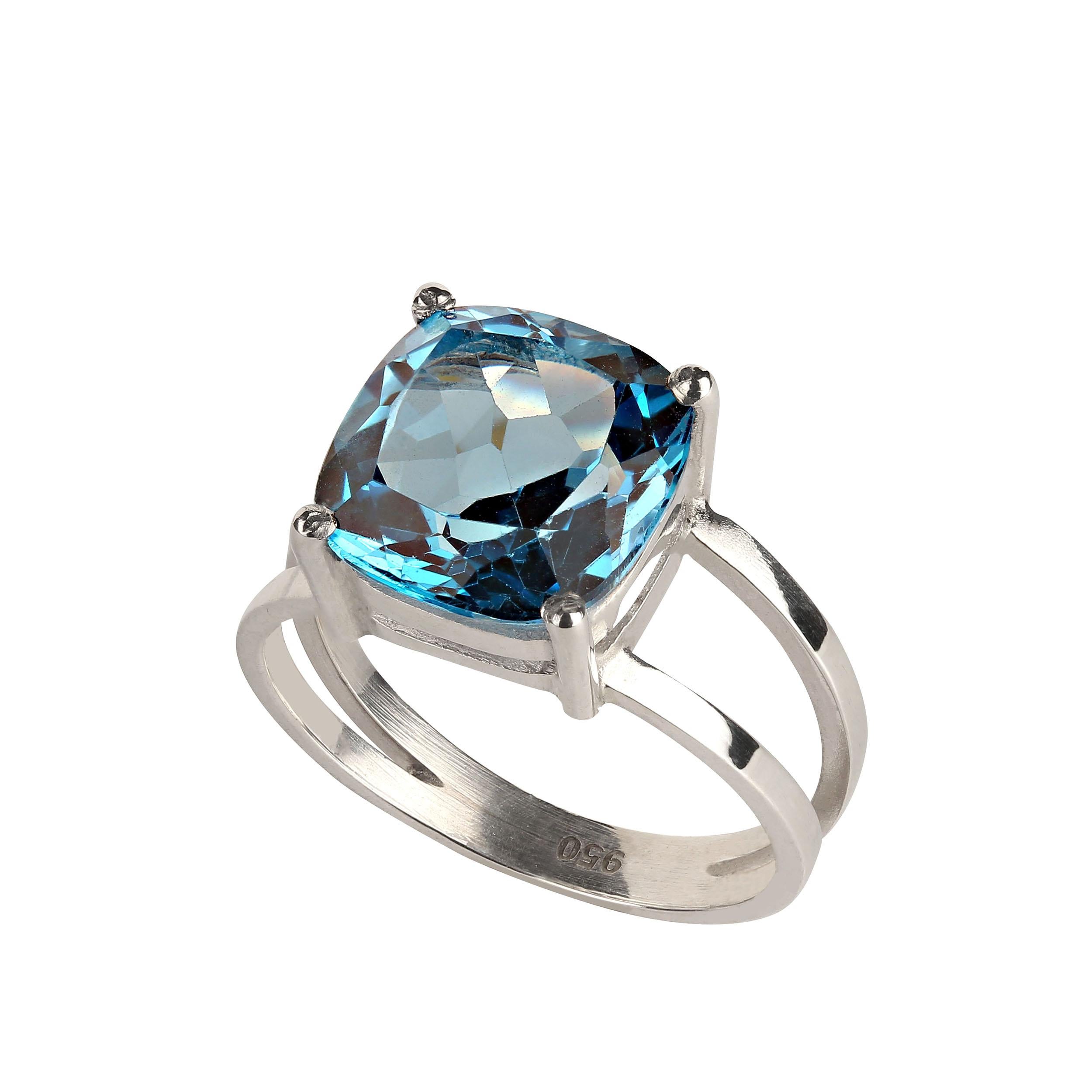 Women's or Men's AJD Scintillating Antique Cushion Cut 6 Ct Swiss Blue Topaz and Sterling Silver 