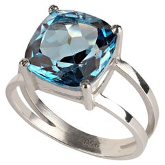 AJD Scintillating Antique Cushion Cut 6 Ct Swiss Blue Topaz and Sterling Silver 