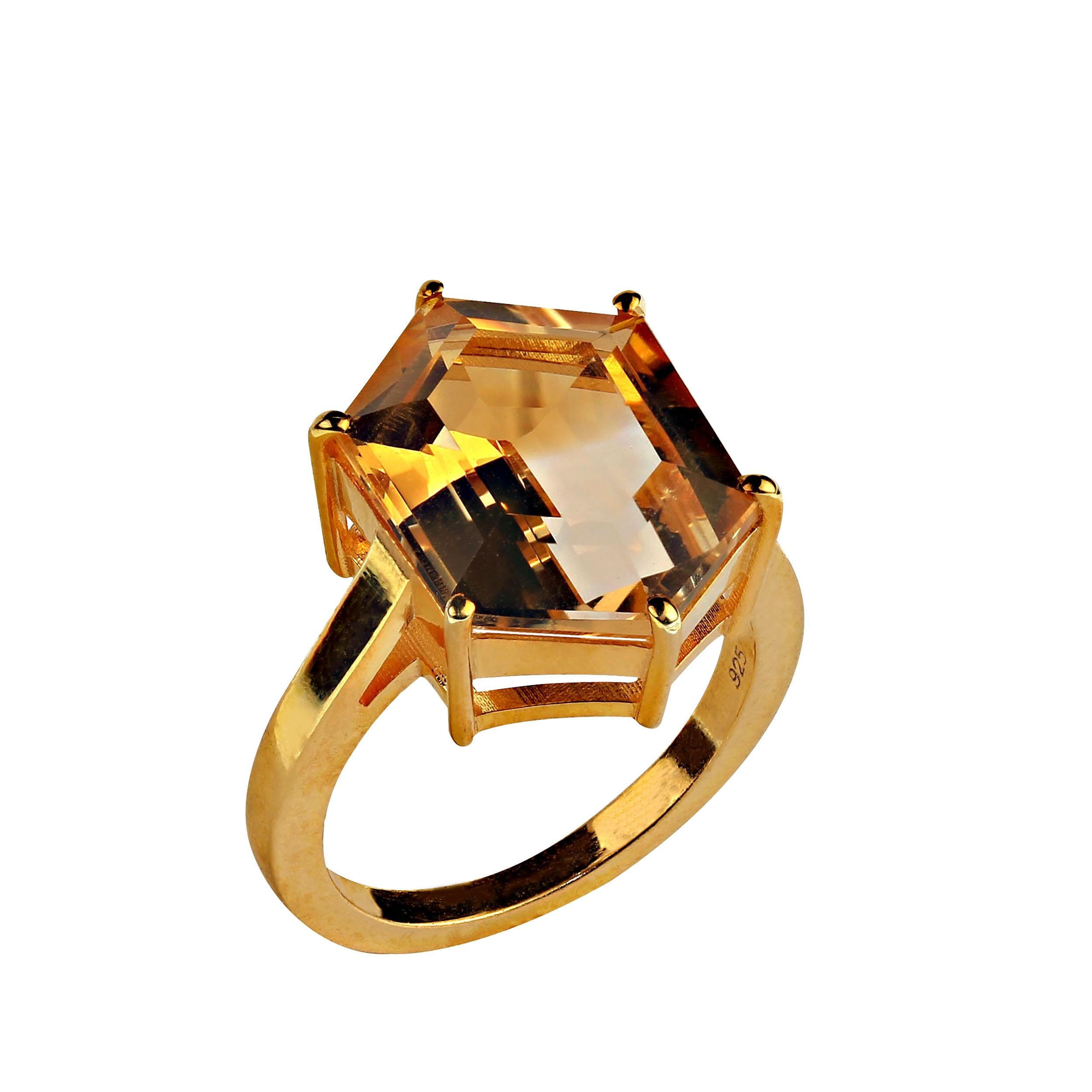 AJD Shield Shaped Bi-Color Citrine in Gold Rhodium Ring For Sale 2