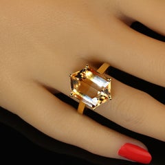 AJD Shield Shaped Bi-Color Citrine in Gold Rhodium Ring