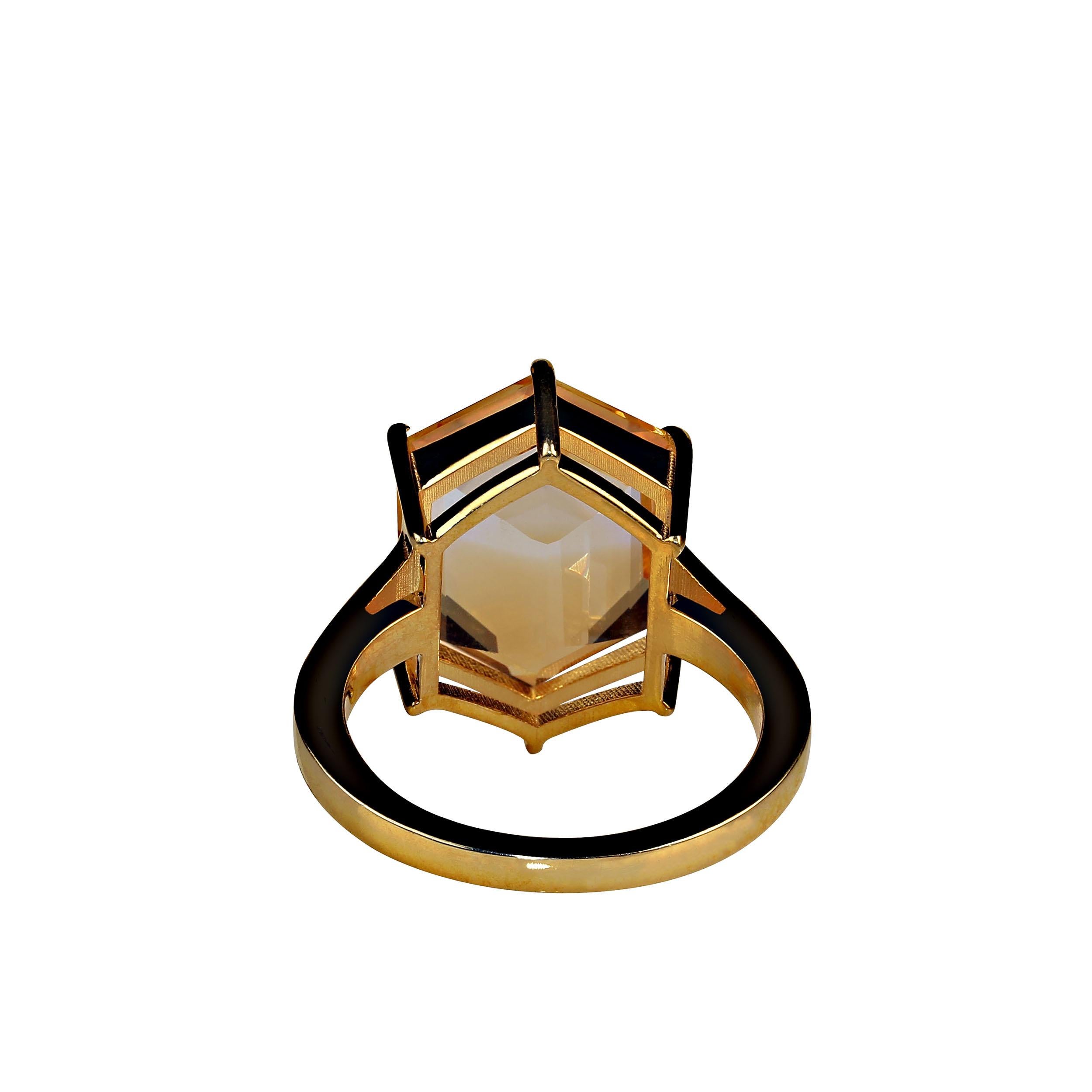 Artisan AJD Shield Shaped Bi-Color Citrine in Gold Rhodium Ring For Sale