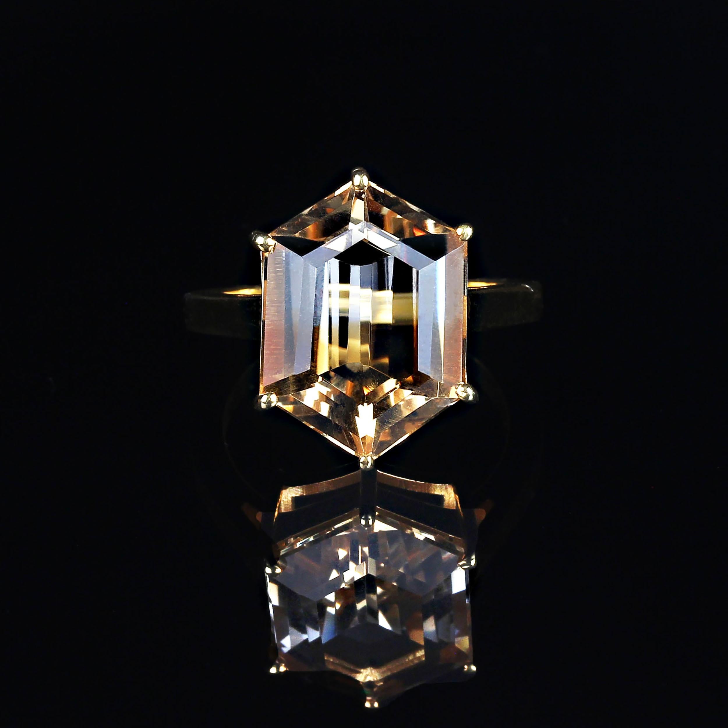 Women's or Men's AJD Shield Shaped Bi-Color Citrine in Gold Rhodium Ring For Sale