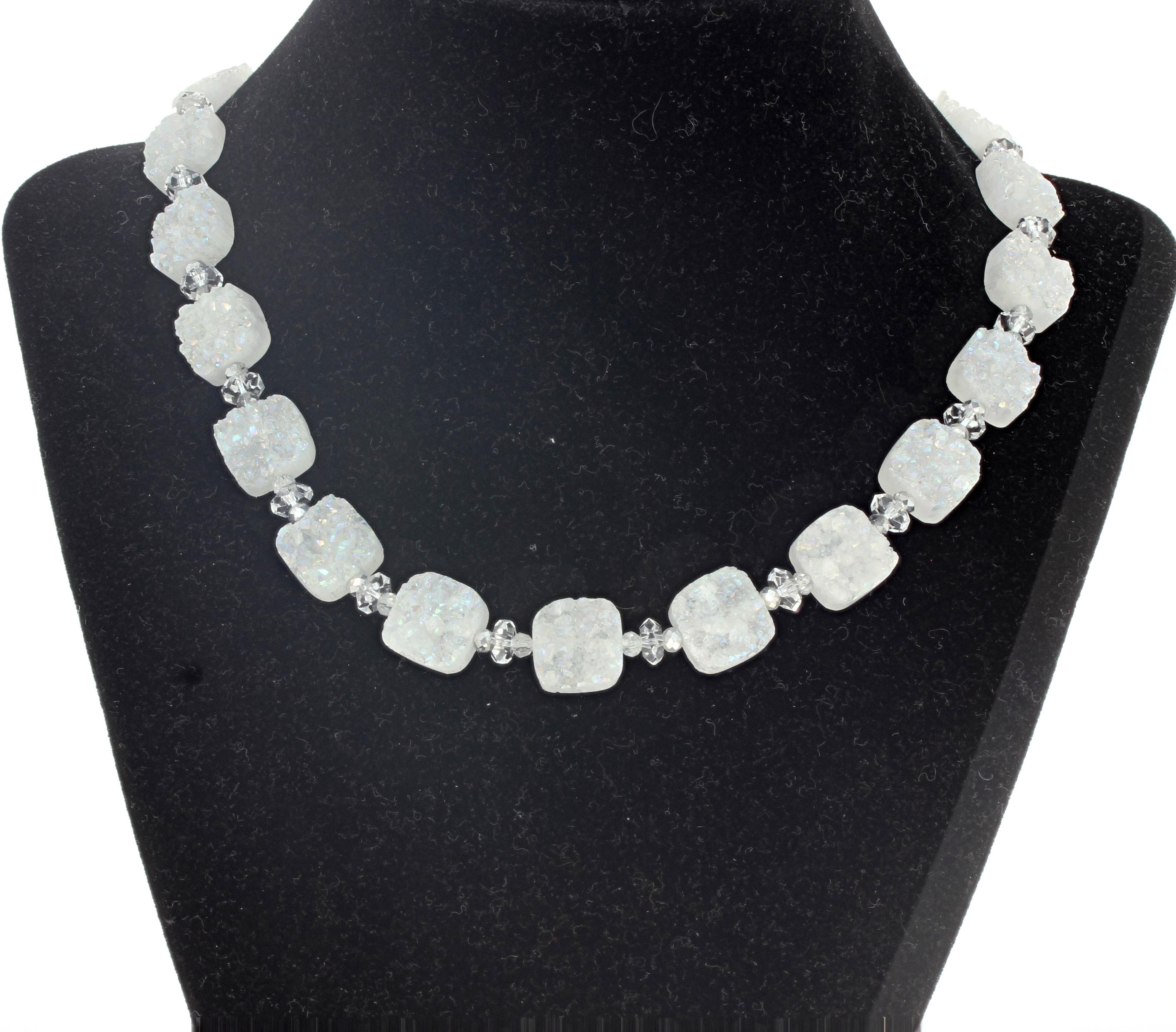 AJD Simple Elegant Natural Highly Glittering Real White Druzy Quartz Necklace In New Condition For Sale In Raleigh, NC