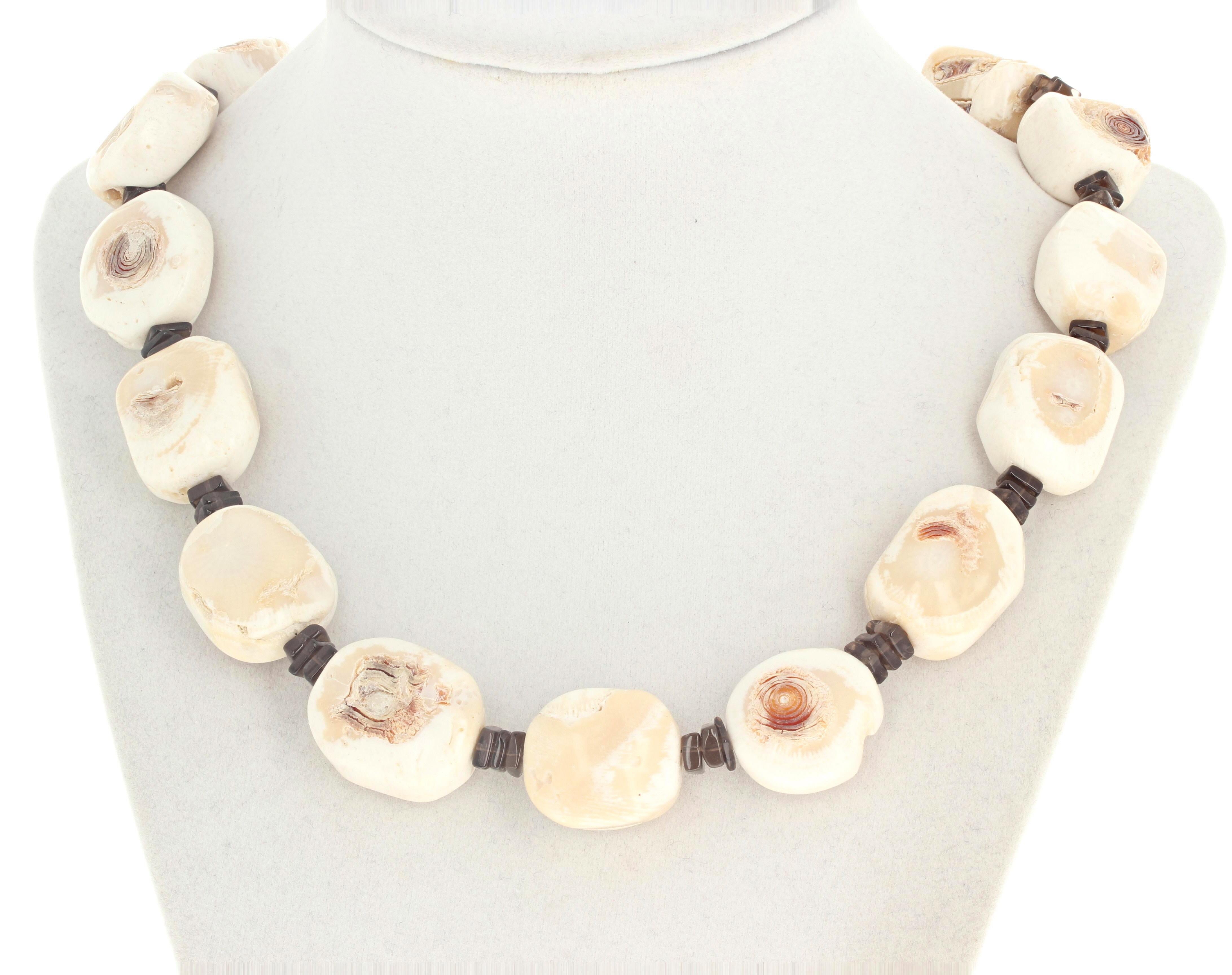 Women's or Men's AJD Simple Elegant Strand of Natural Bamboo Coral & Real Smoky Quartz Necklace
