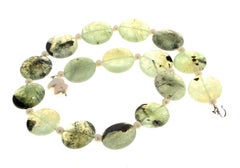 AJD Elegant Dramatically Show-off Natural Prehnite & REAL Pearl Necklace