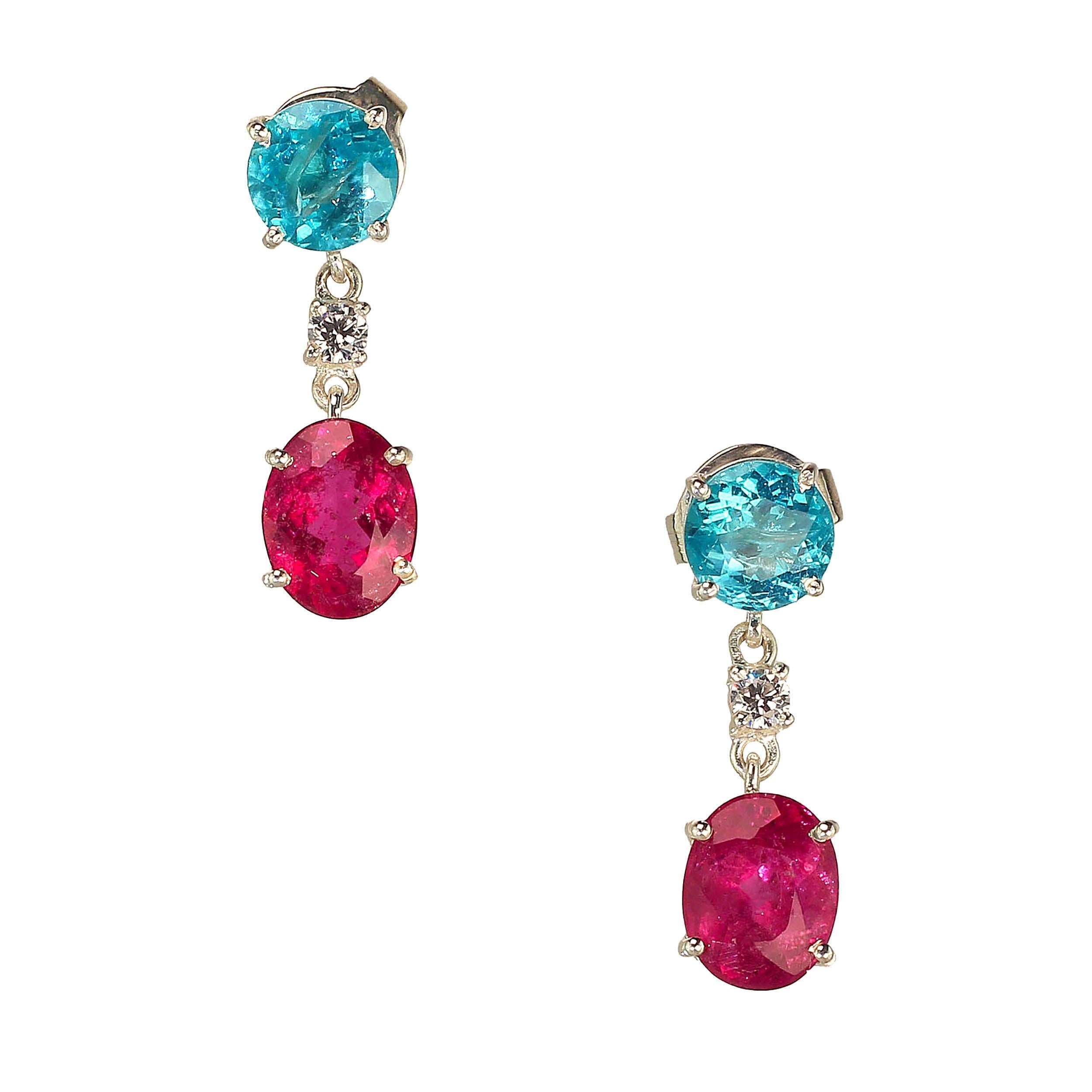 AJD Sizzling Pink and Blue/Green Swinging Earrings For Sale 3