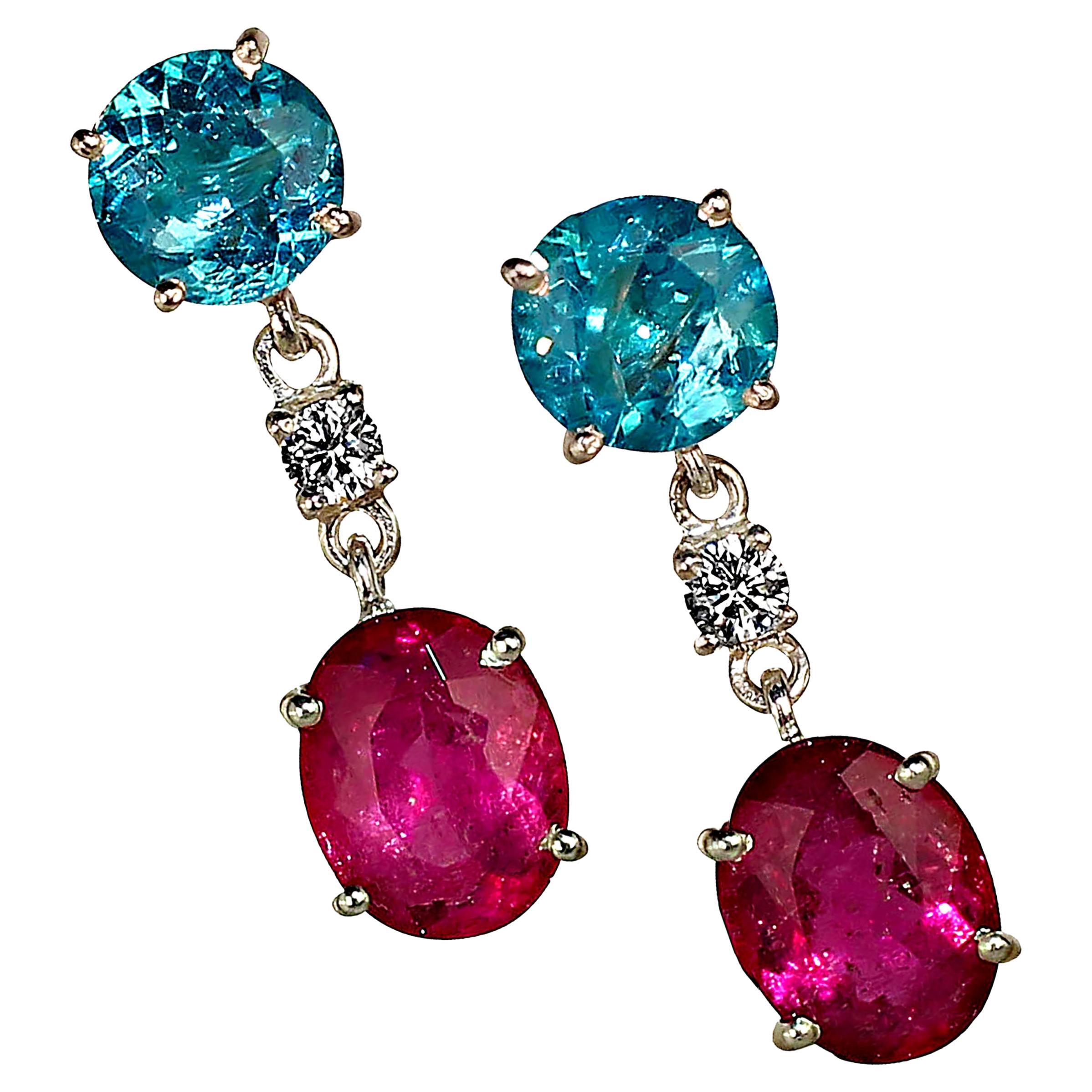 AJD Sizzling Pink and Blue/Green Swinging Earrings For Sale