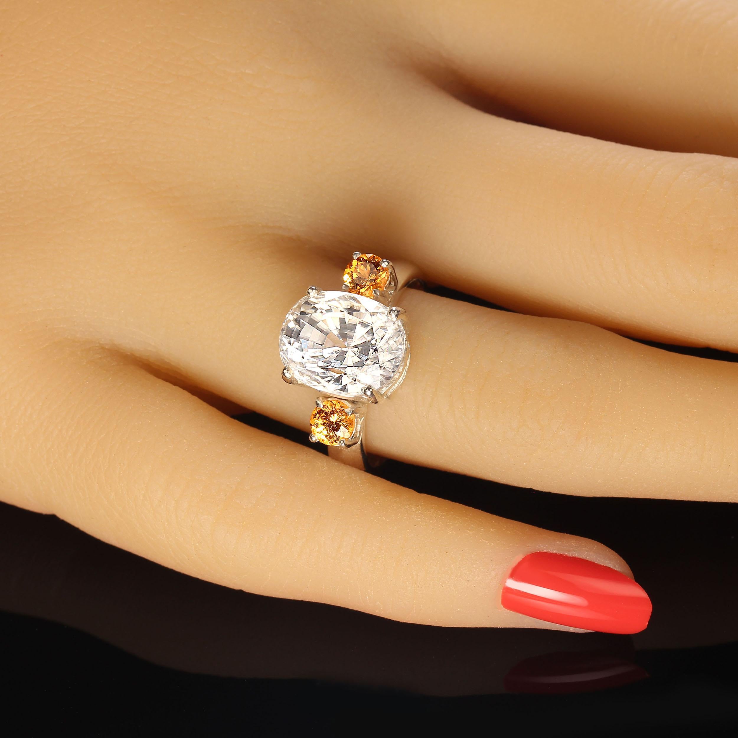 Artisan AJD Sizzling White Genuine  Zircon and Mandarin Garnet Ring For Sale