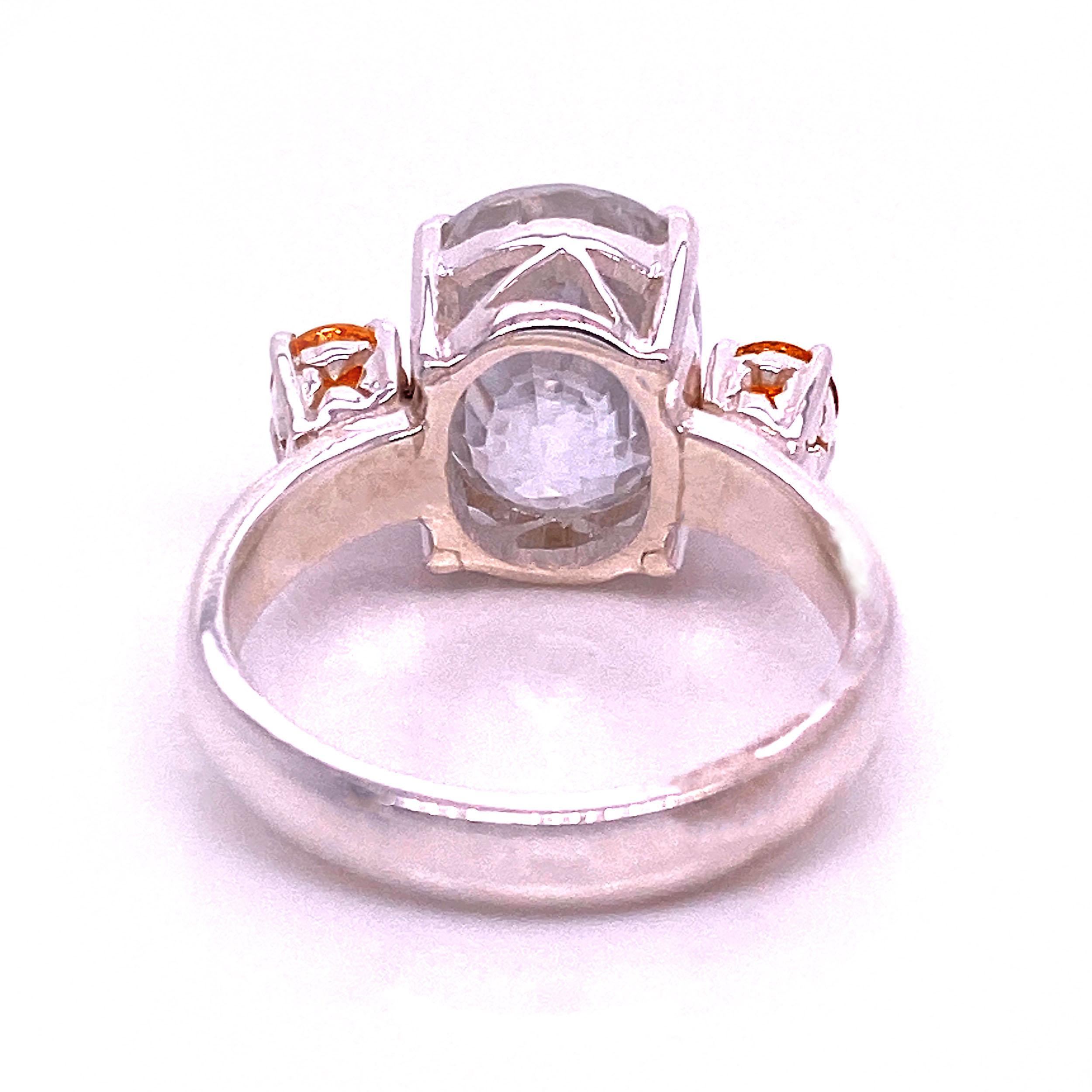 Oval Cut AJD Sizzling White Genuine  Zircon and Mandarin Garnet Ring For Sale