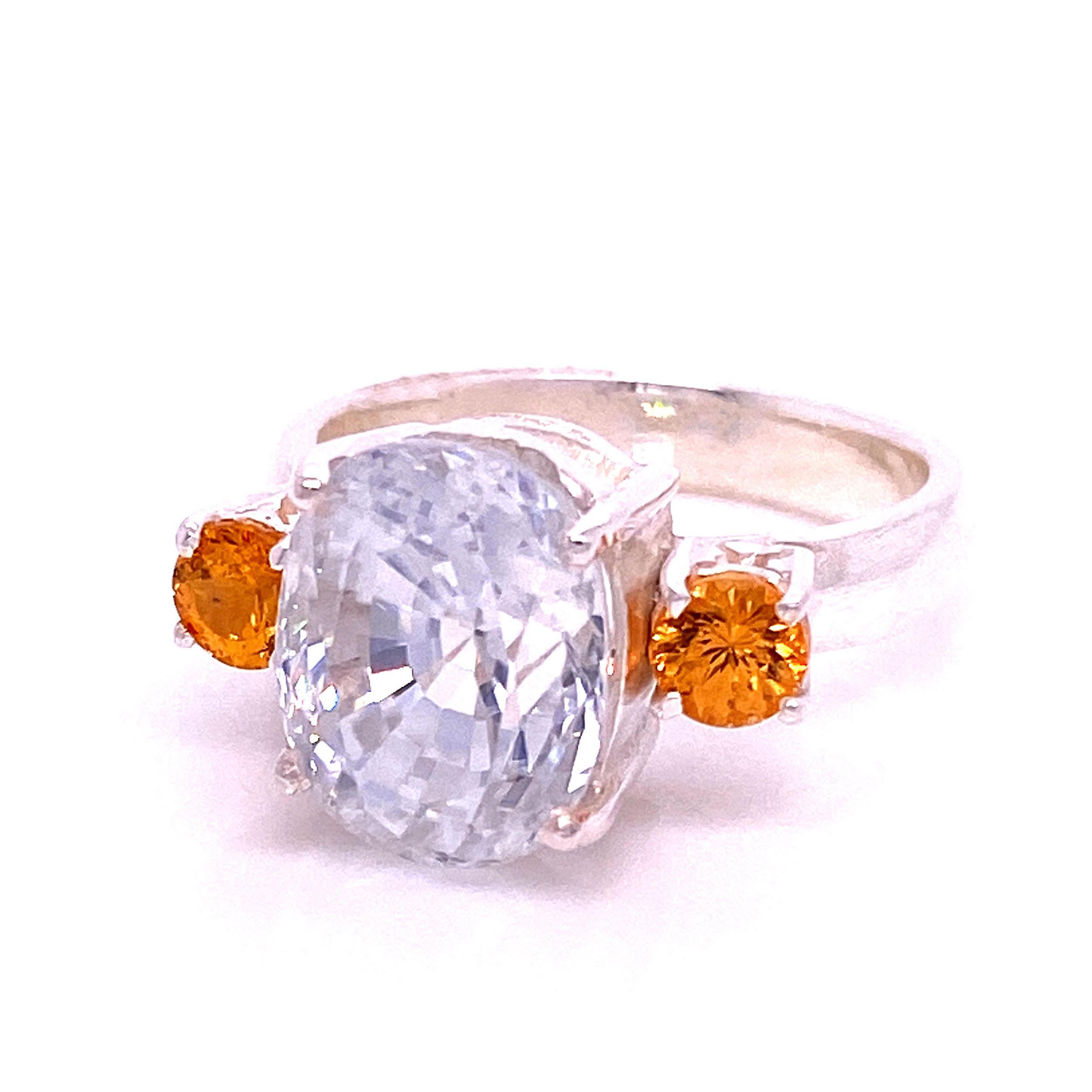 AJD Sizzling White Genuine  Zircon and Mandarin Garnet Ring In New Condition For Sale In Raleigh, NC