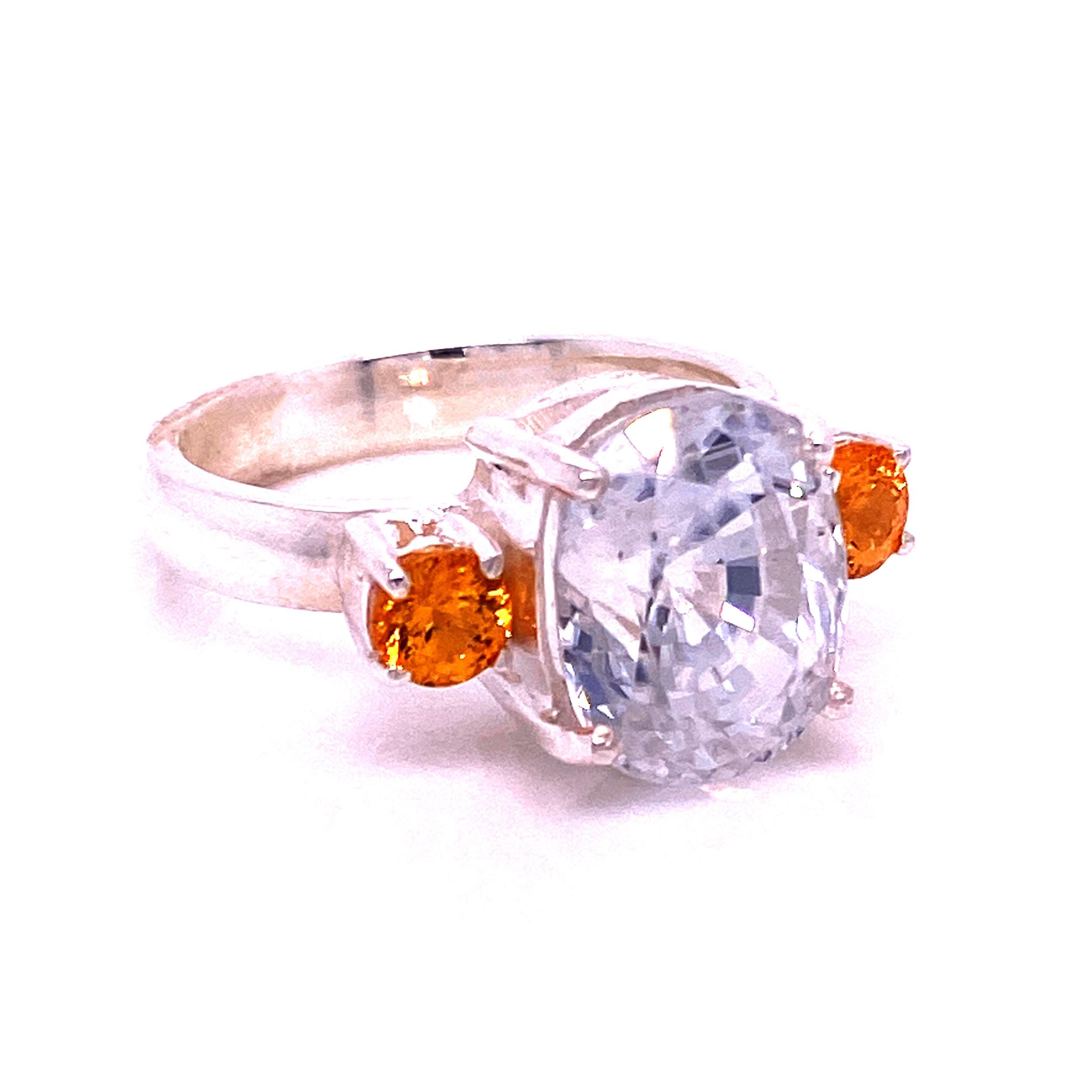 Women's or Men's AJD Sizzling White Genuine  Zircon and Mandarin Garnet Ring For Sale