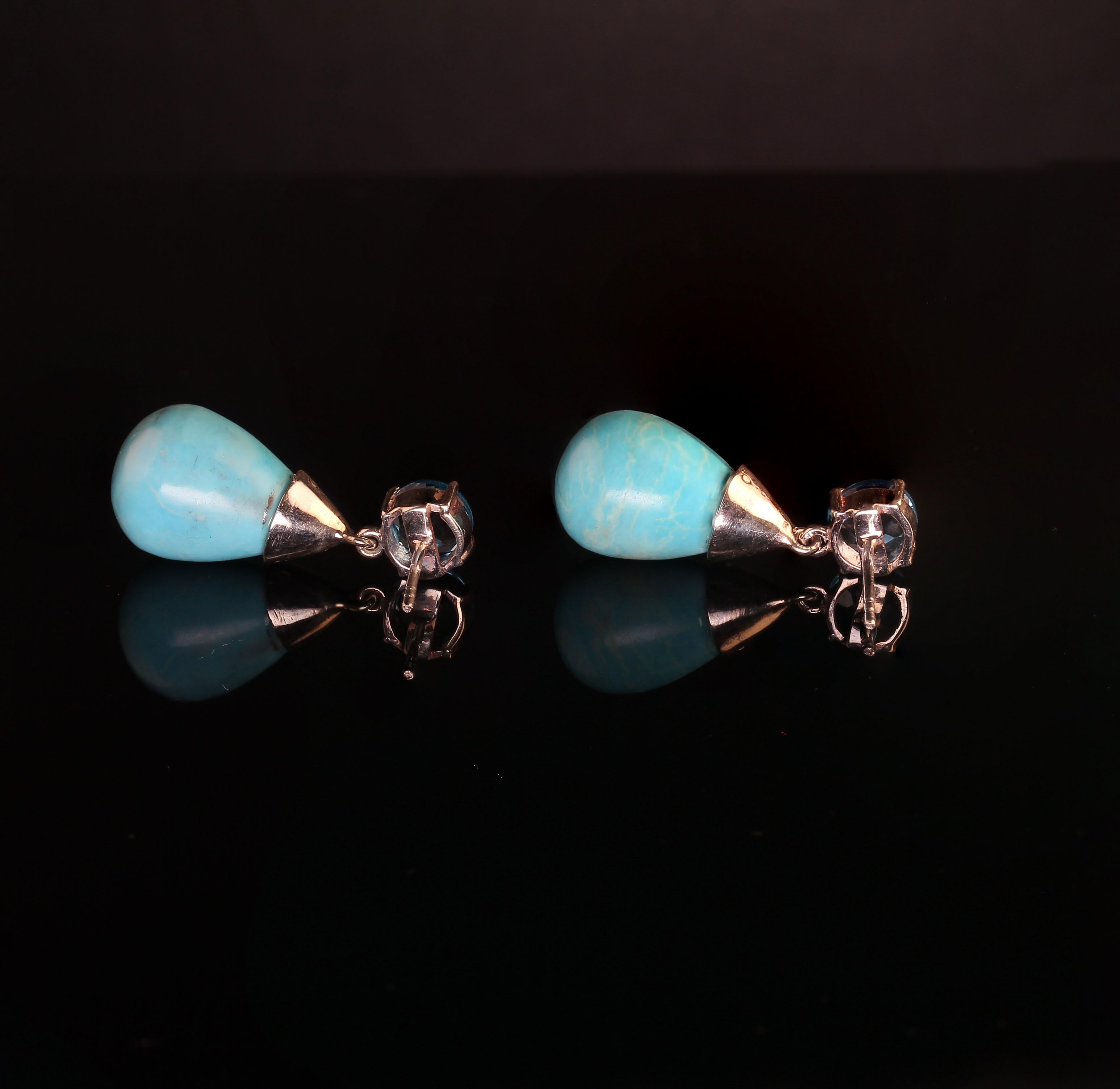 AJD Sleeping Beauty and Apatite Dangle Earrings In New Condition For Sale In Raleigh, NC