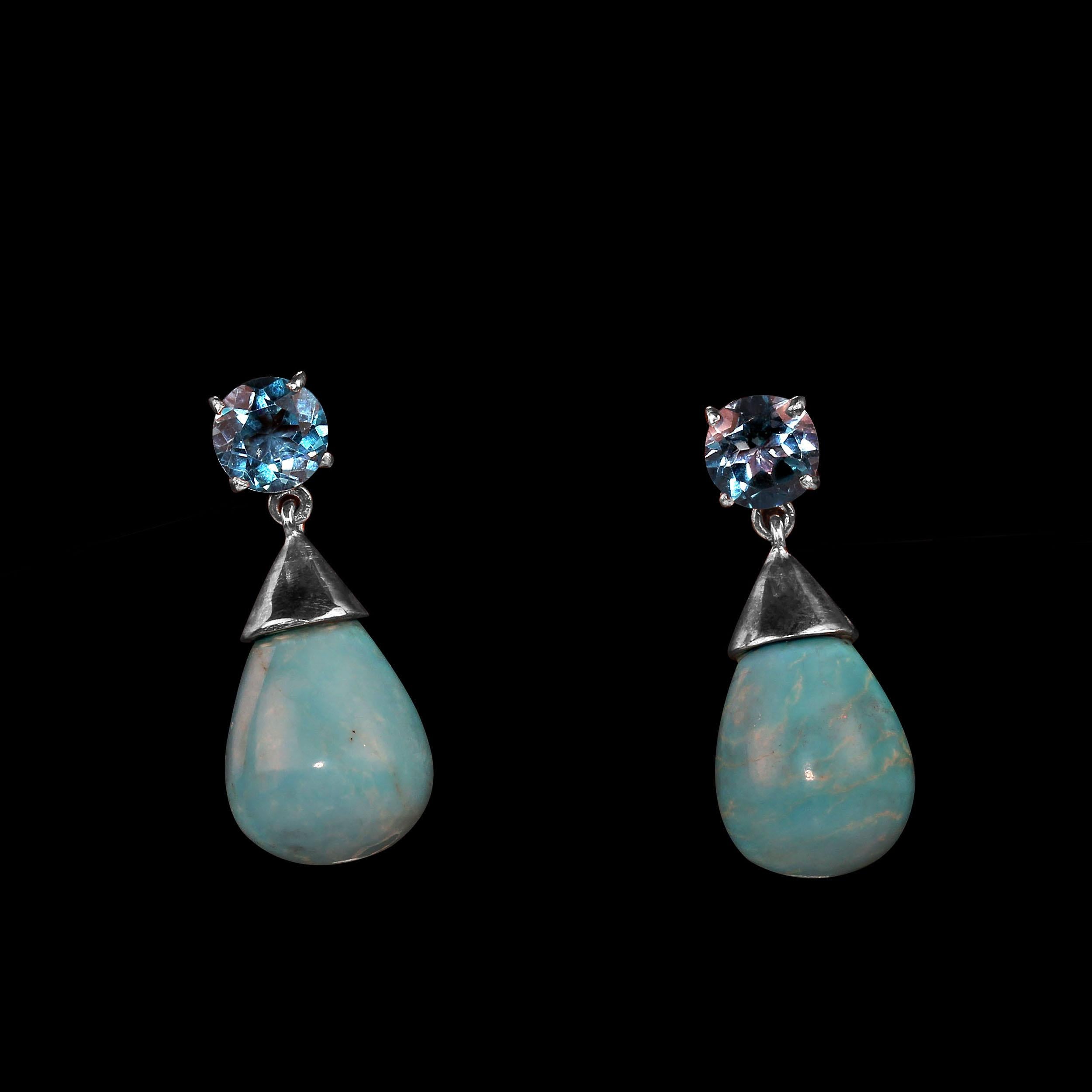 AJD Sleeping Beauty and Apatite Dangle Earrings For Sale 1