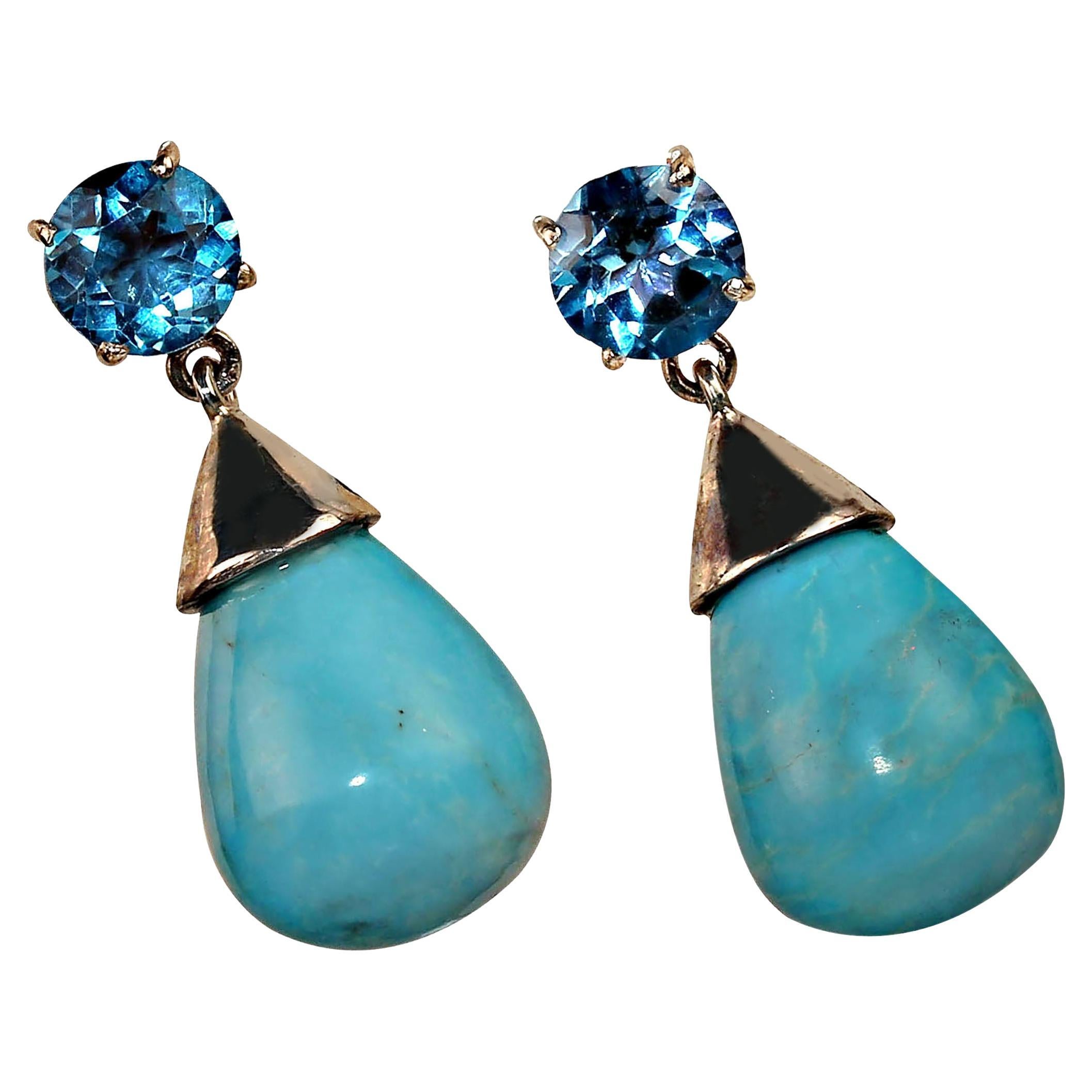 Women's or Men's AJD Sleeping Beauty and Apatite Dangle Earrings For Sale