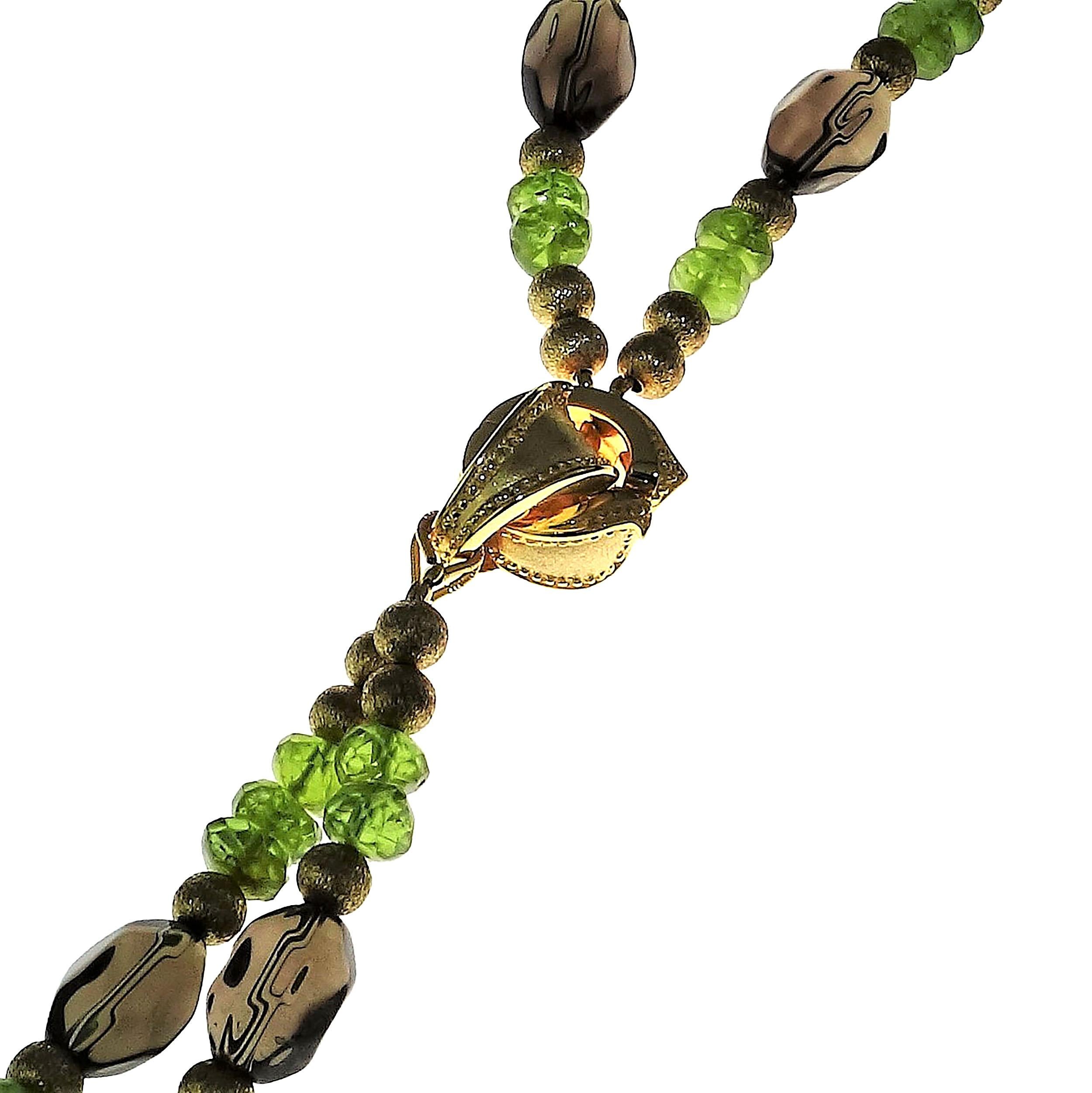 Bead AJD Smoky Quartz and Peridot Double Strand Necklace