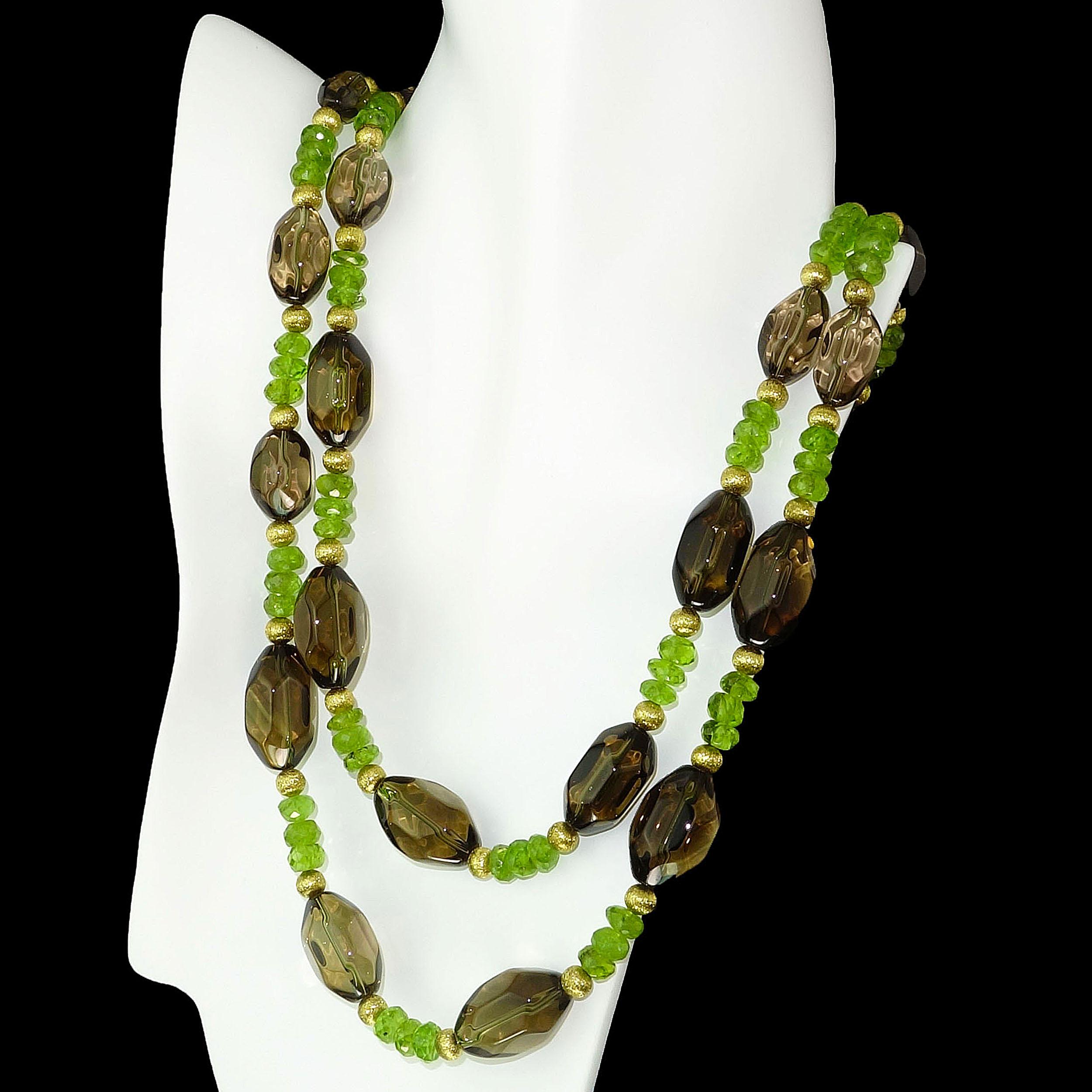 AJD Smoky Quartz and Peridot Double Strand Necklace In New Condition In Raleigh, NC