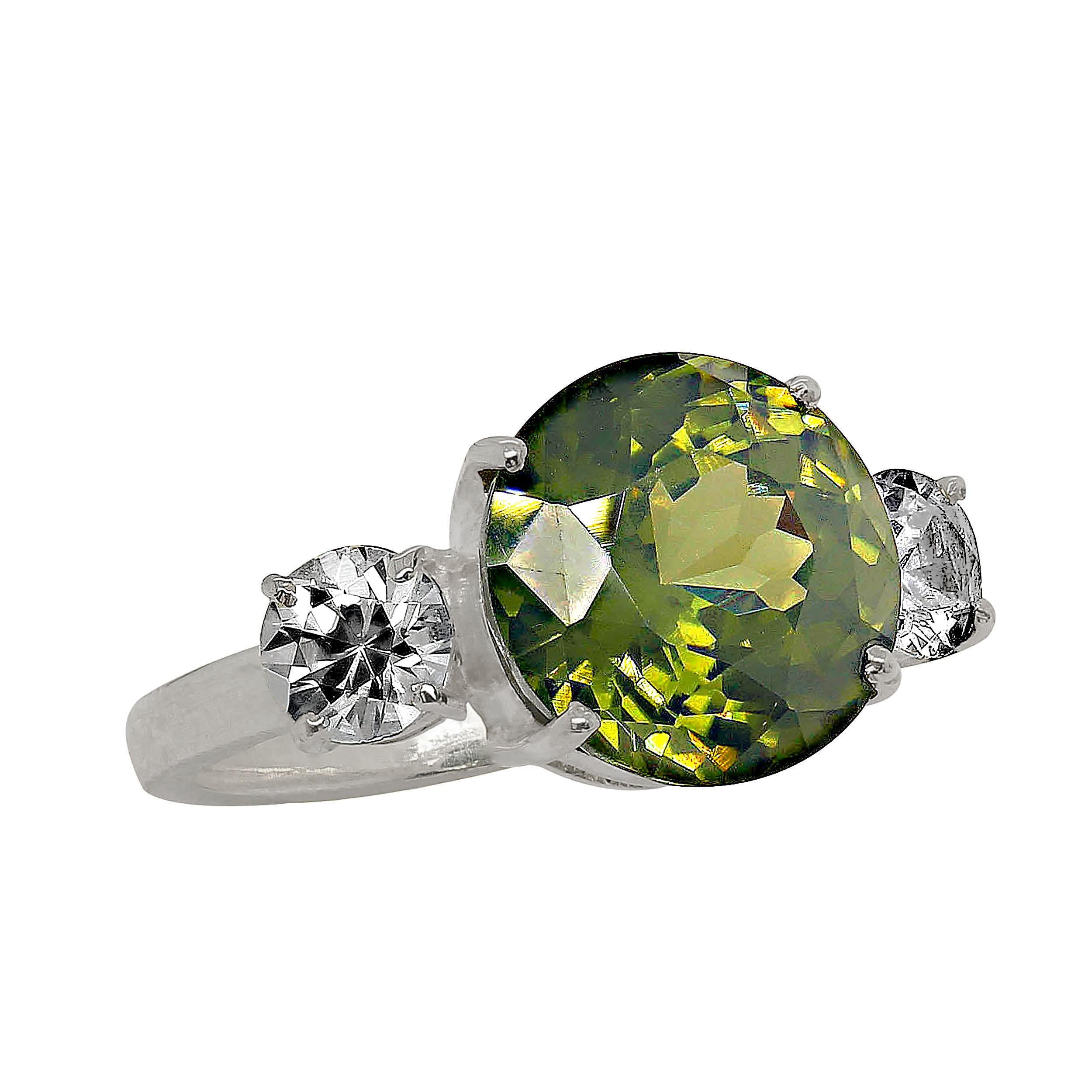 Women's or Men's AJD Sophisticated 'Big Deal' Green and White Zircon Cocktail Ring For Sale