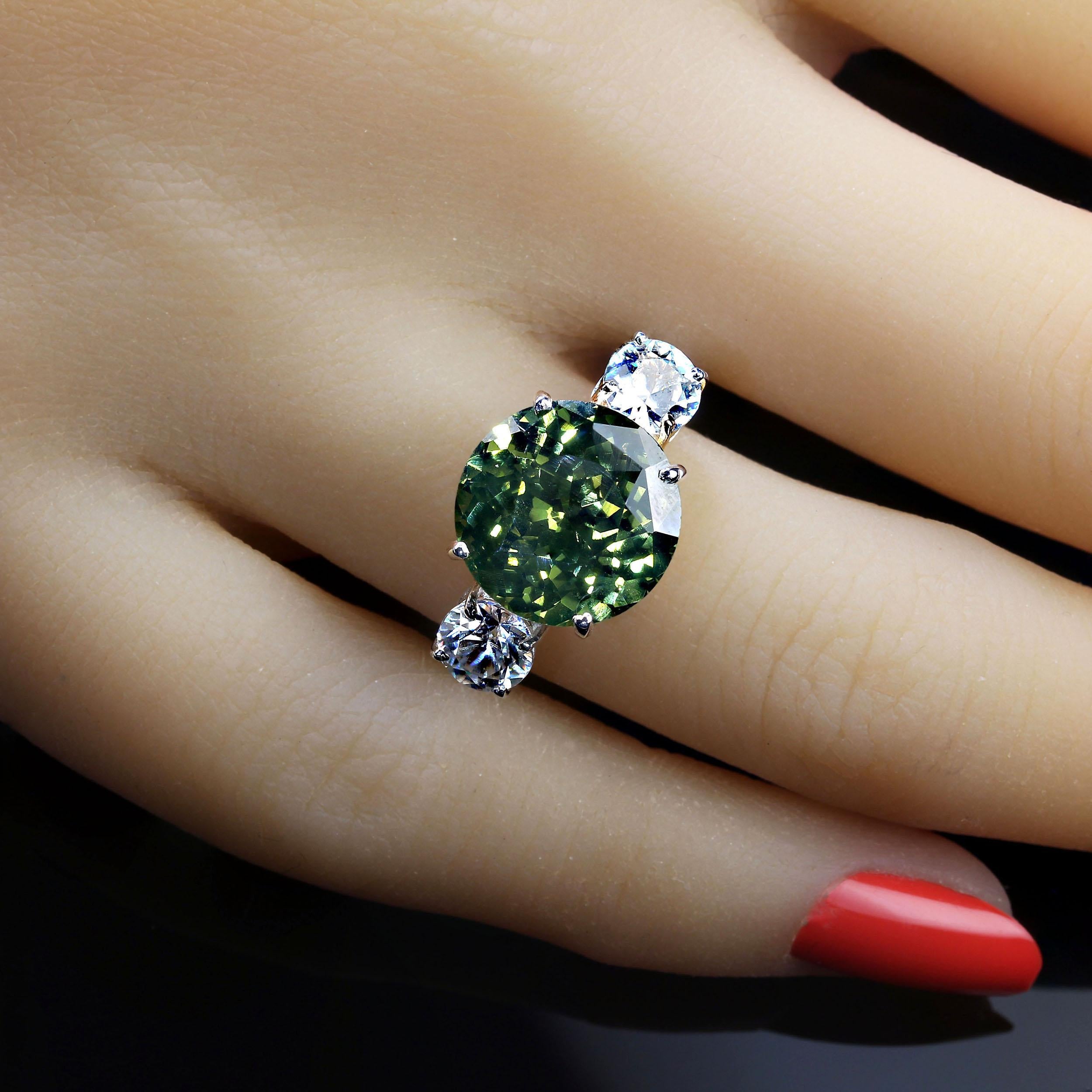 Round Cut AJD Sophisticated 'Big Deal' Green and White Zircon Cocktail Ring For Sale