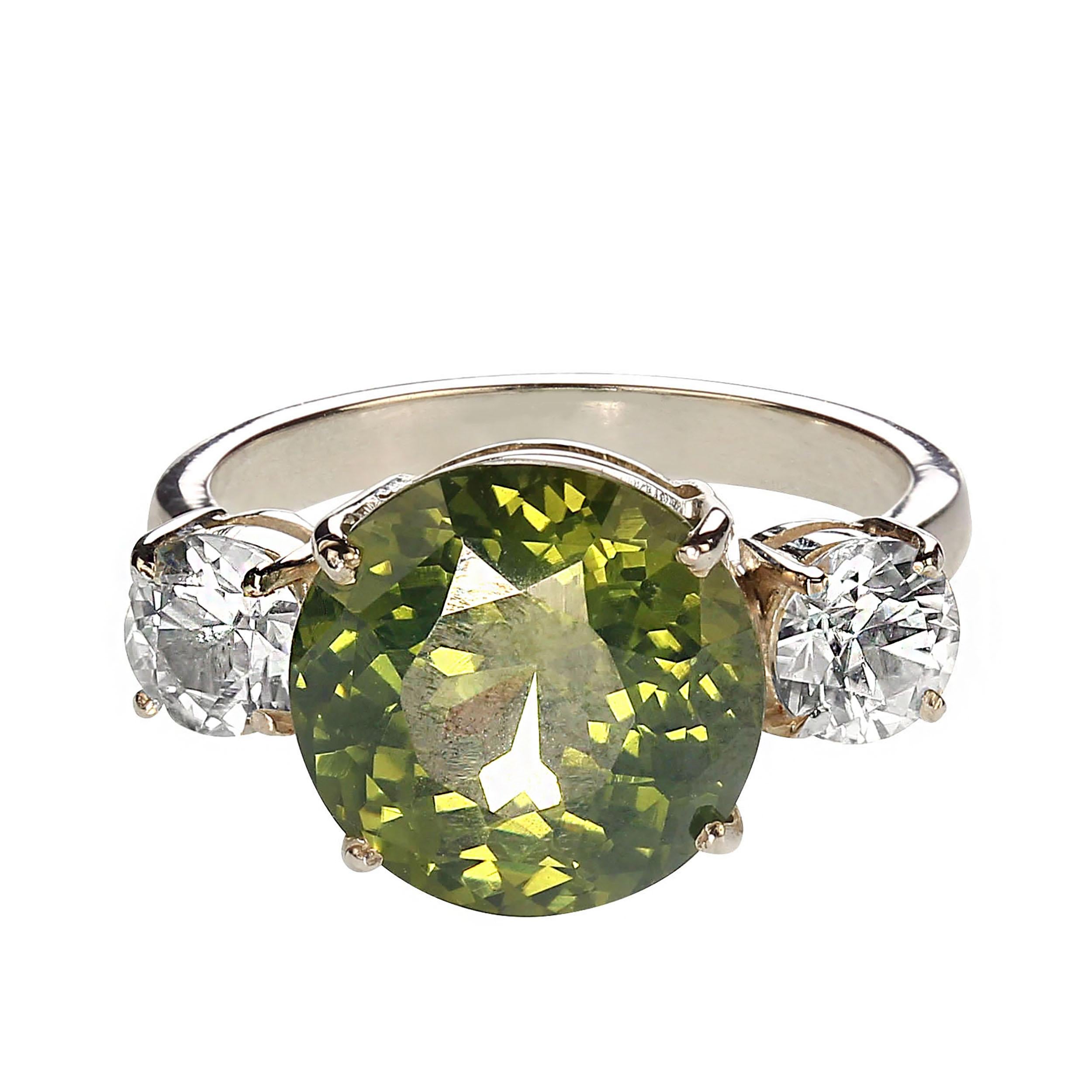 AJD Sophisticated 'Big Deal' Green and White Zircon Cocktail Ring For Sale 1