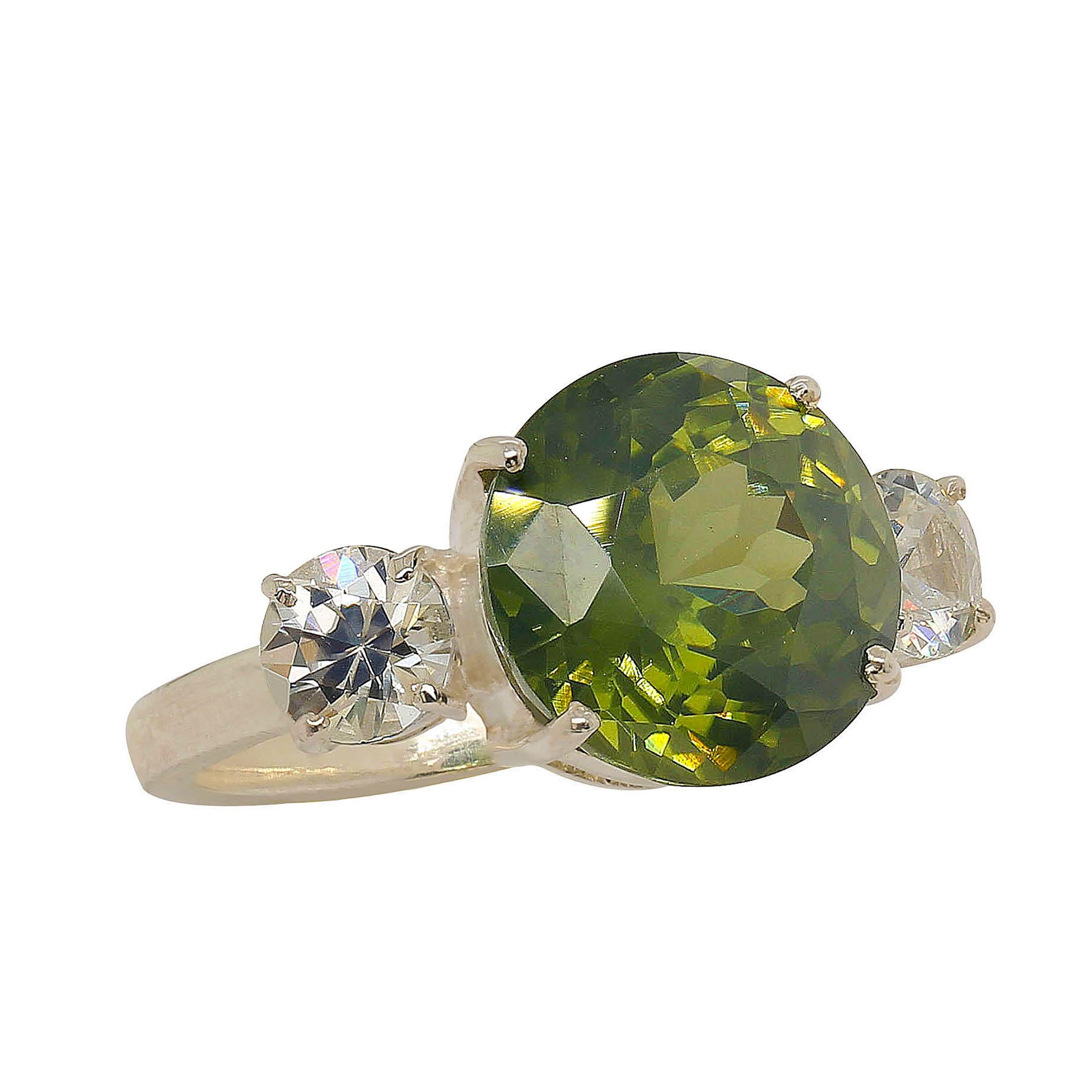 AJD Sophisticated 'Big Deal' Green and White Zircon Cocktail Ring For Sale 2