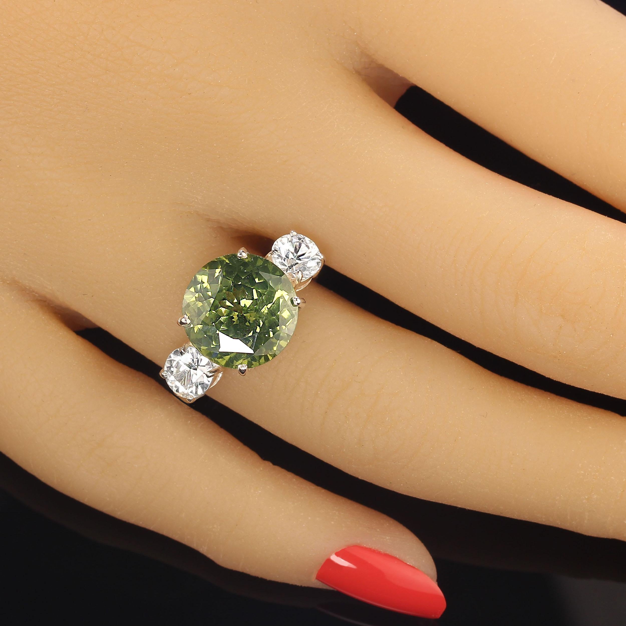 AJD Sophisticated 'Big Deal' Green and White Zircon Cocktail Ring For Sale 3