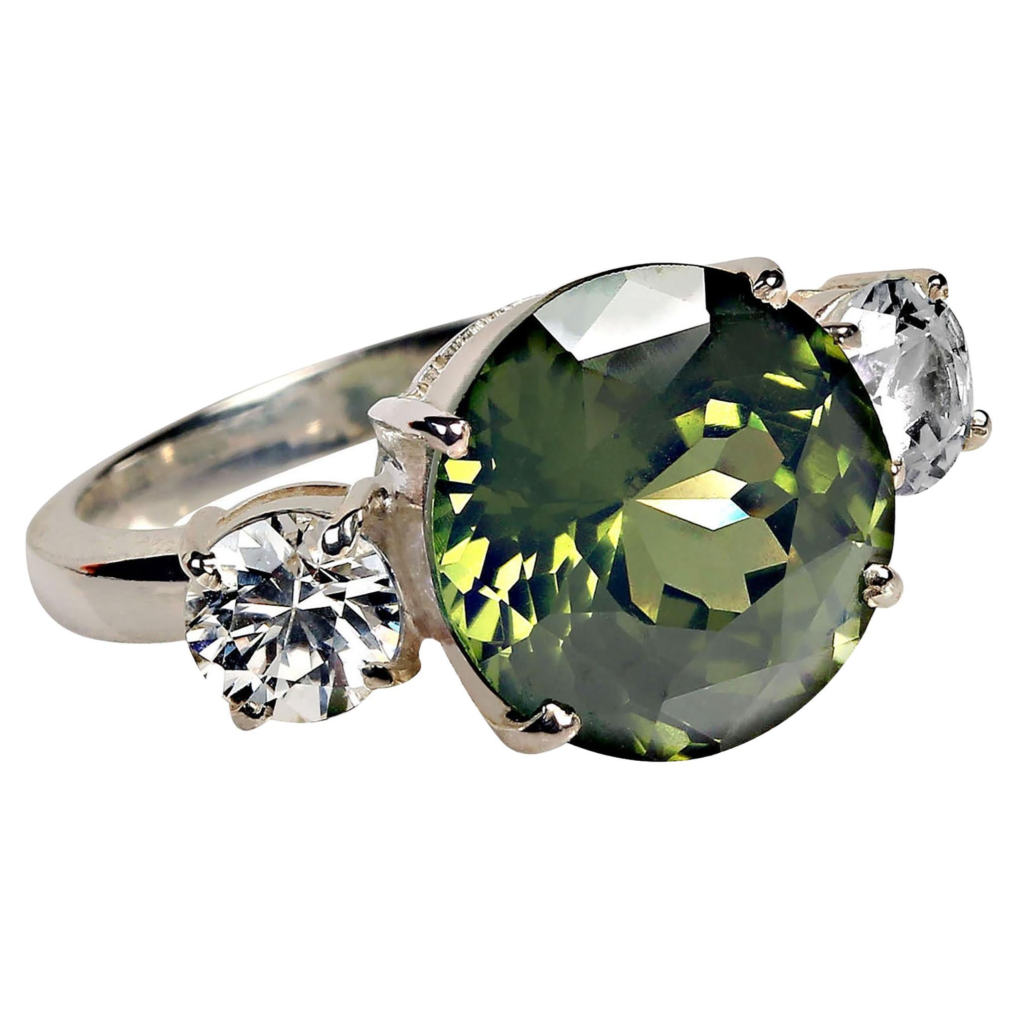 Artisan AJD Sophisticated 'Big Deal' Green and White Zircon Cocktail Ring For Sale