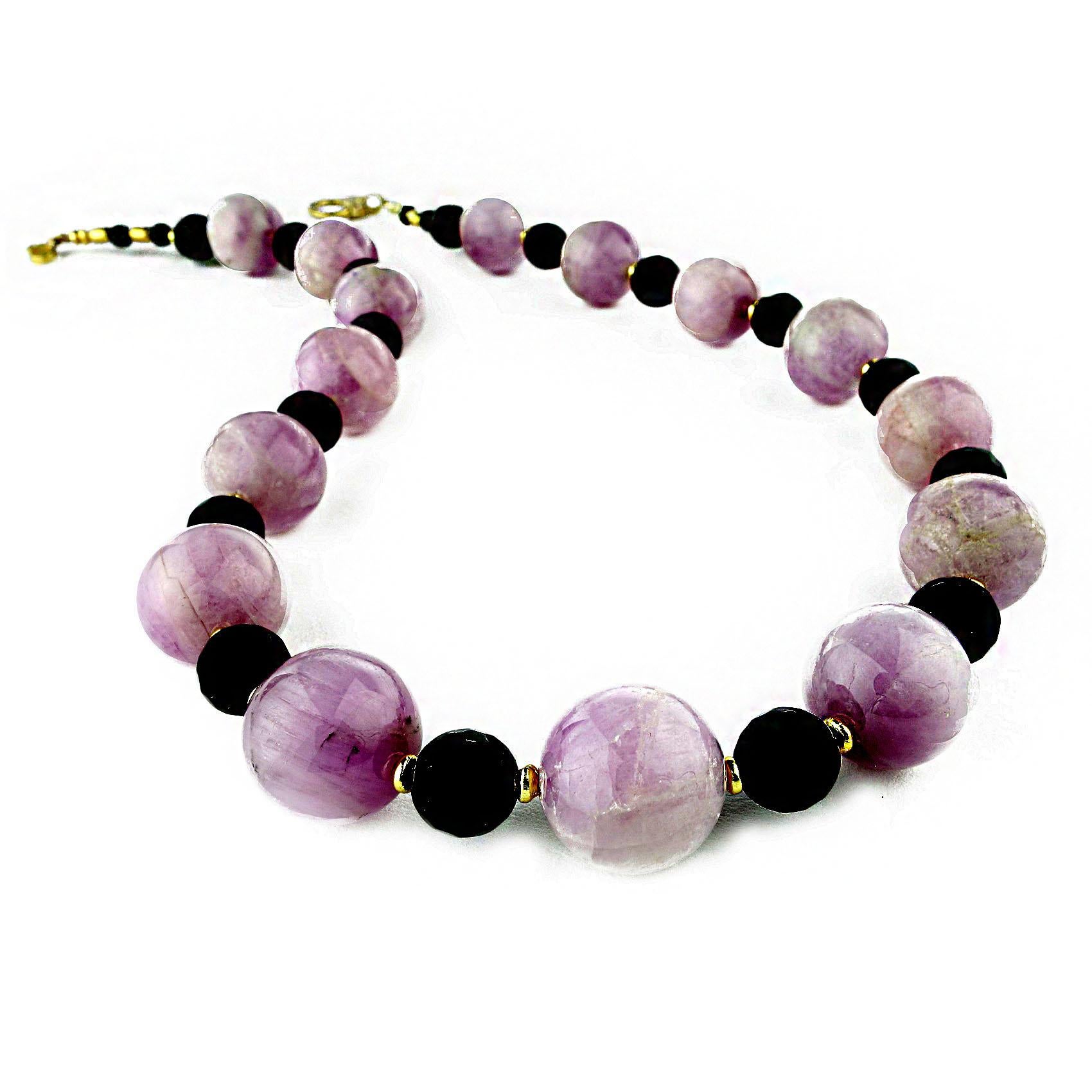 Artisan  AJD Sophisticated Opaque Mauve Kunzite and Black Onyx Necklace For Sale