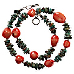 AJD Southwest Style 19 Inch Turquoise and Peach Coral Necklace  Great Gift!!