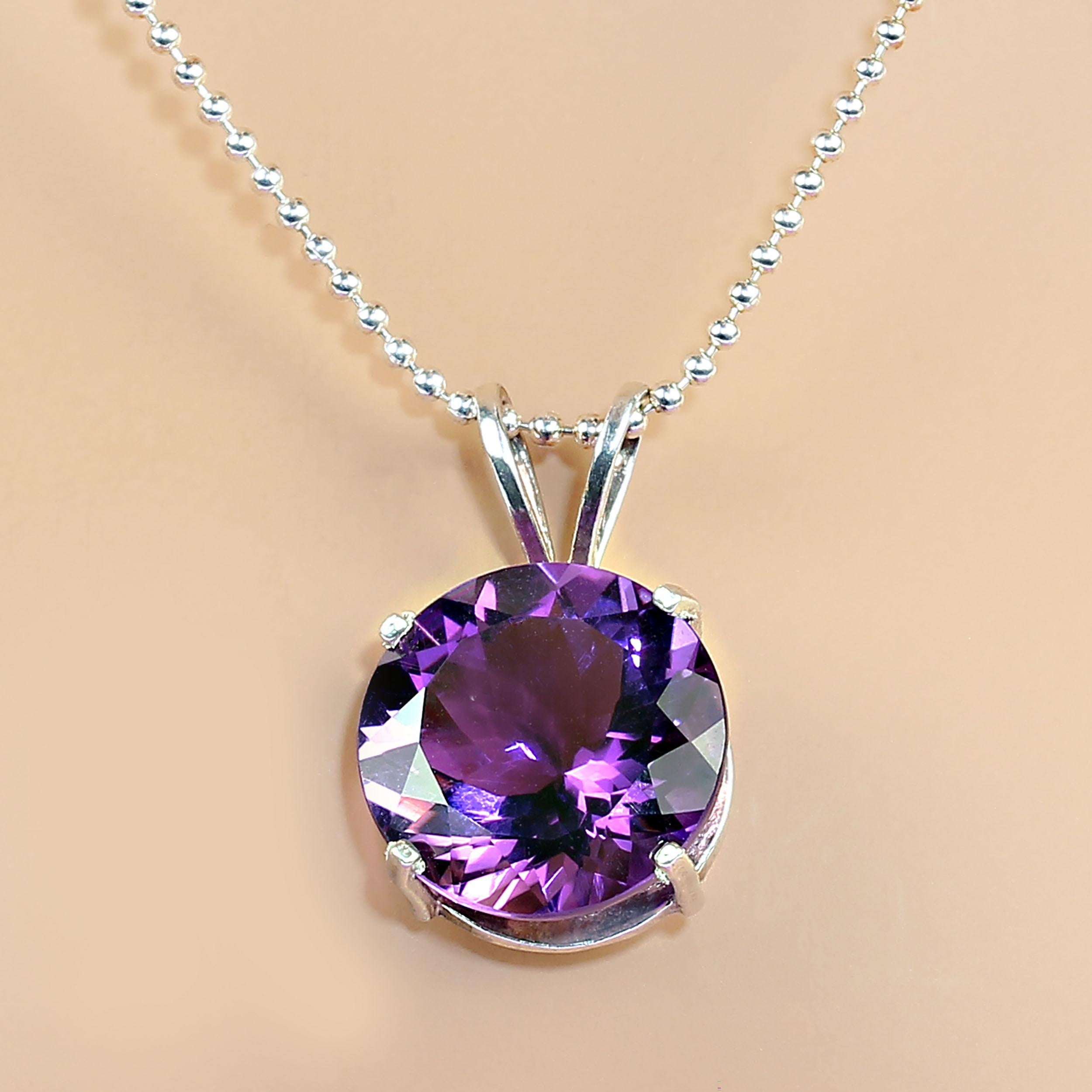 Awesome 13MM Round Amethyst in Sterling Silver Pendant.  This 6.81Ct sparkling Amethyst sits in a Sterling Silver setting.  MP2303