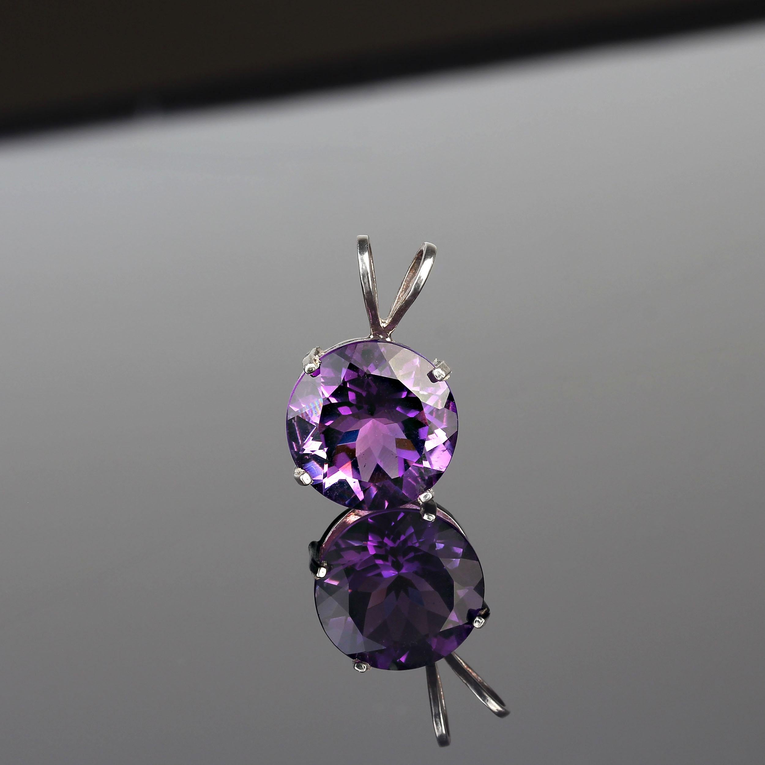 Round Cut AJD Sparkling Awesome Amethyst Sterling Silver Pendant February Birthstone!