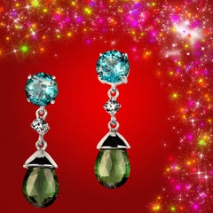 AJD Orecchini pendenti con topazio blu e tormalina verde