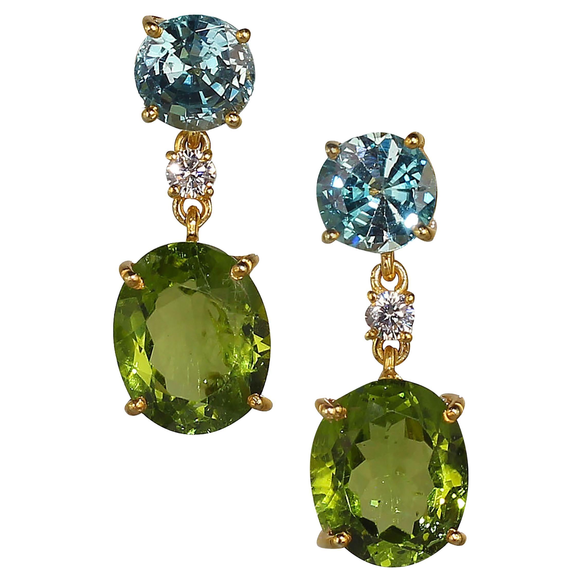 AJD Sparkling Blue Zircon and Green Peridot Earrings