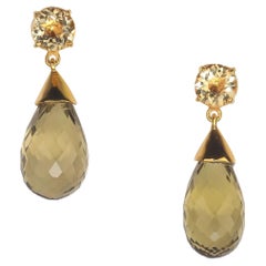 AJD Boucles d'oreilles en citrines scintillantes et briolettes de quartz fumé