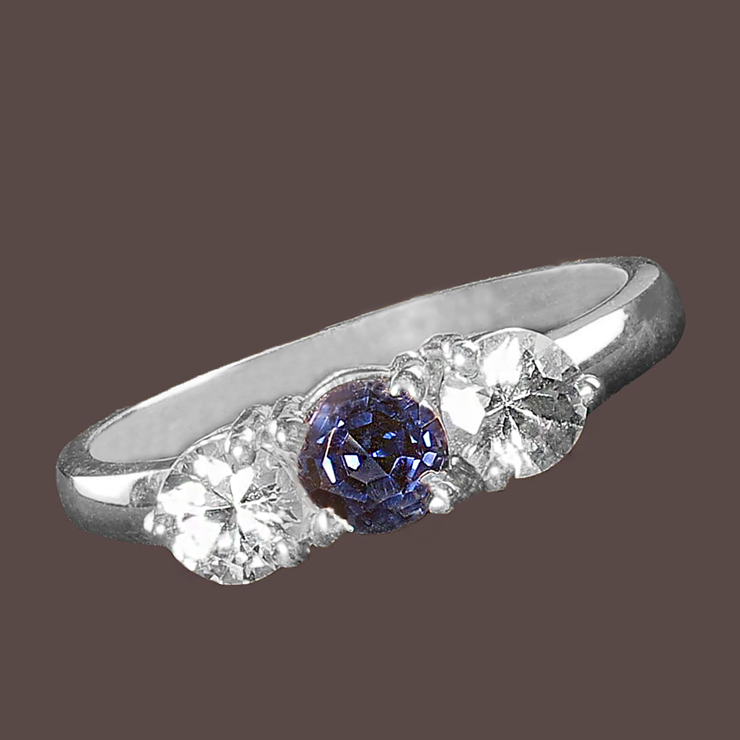 Contemporary AJD Sparkling Classic Three-Stone Blue and White Sapphire Ring For Sale