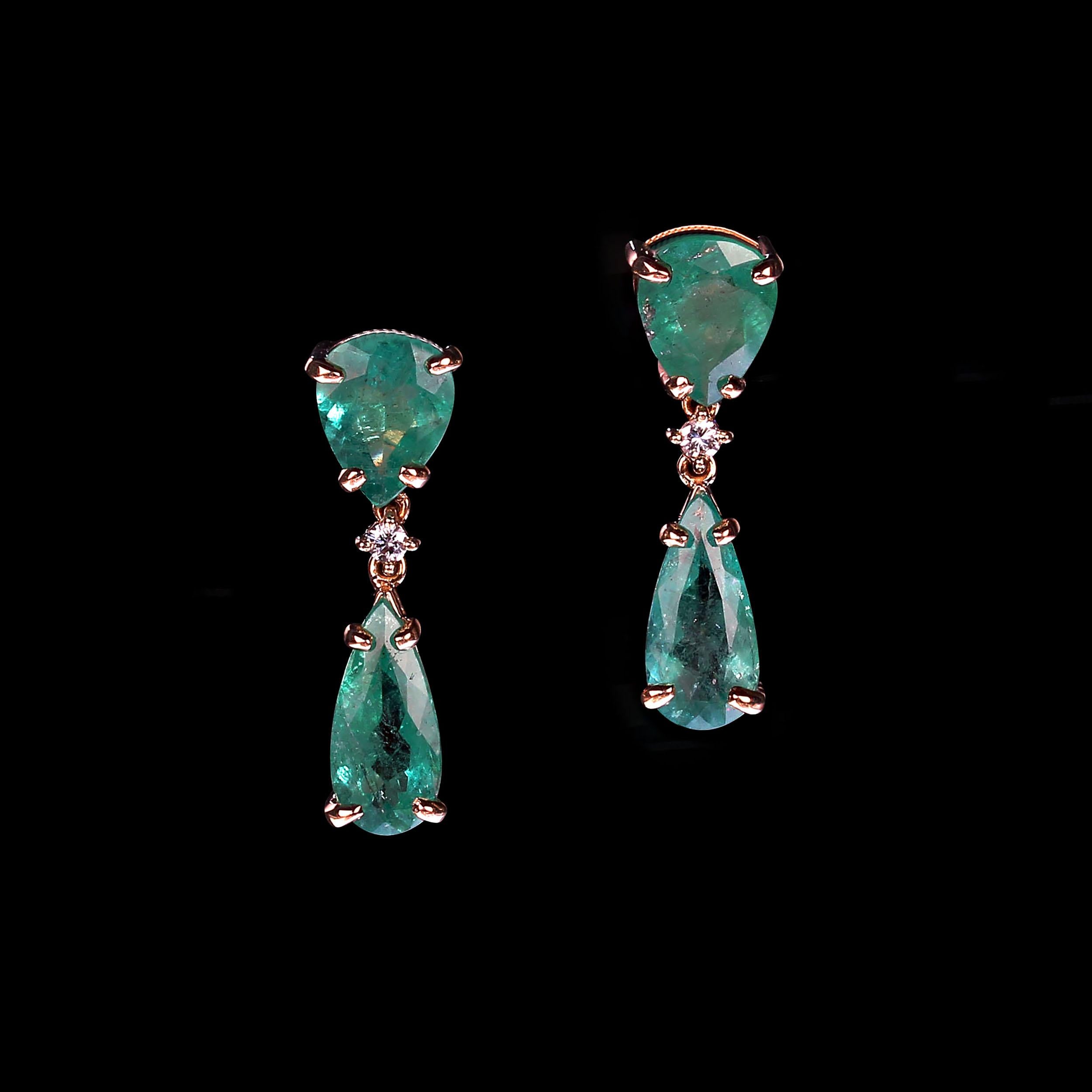 Pear Cut AJD Sparkling Dangle Brazilian Emerald Earrings  May Birthstone For Sale