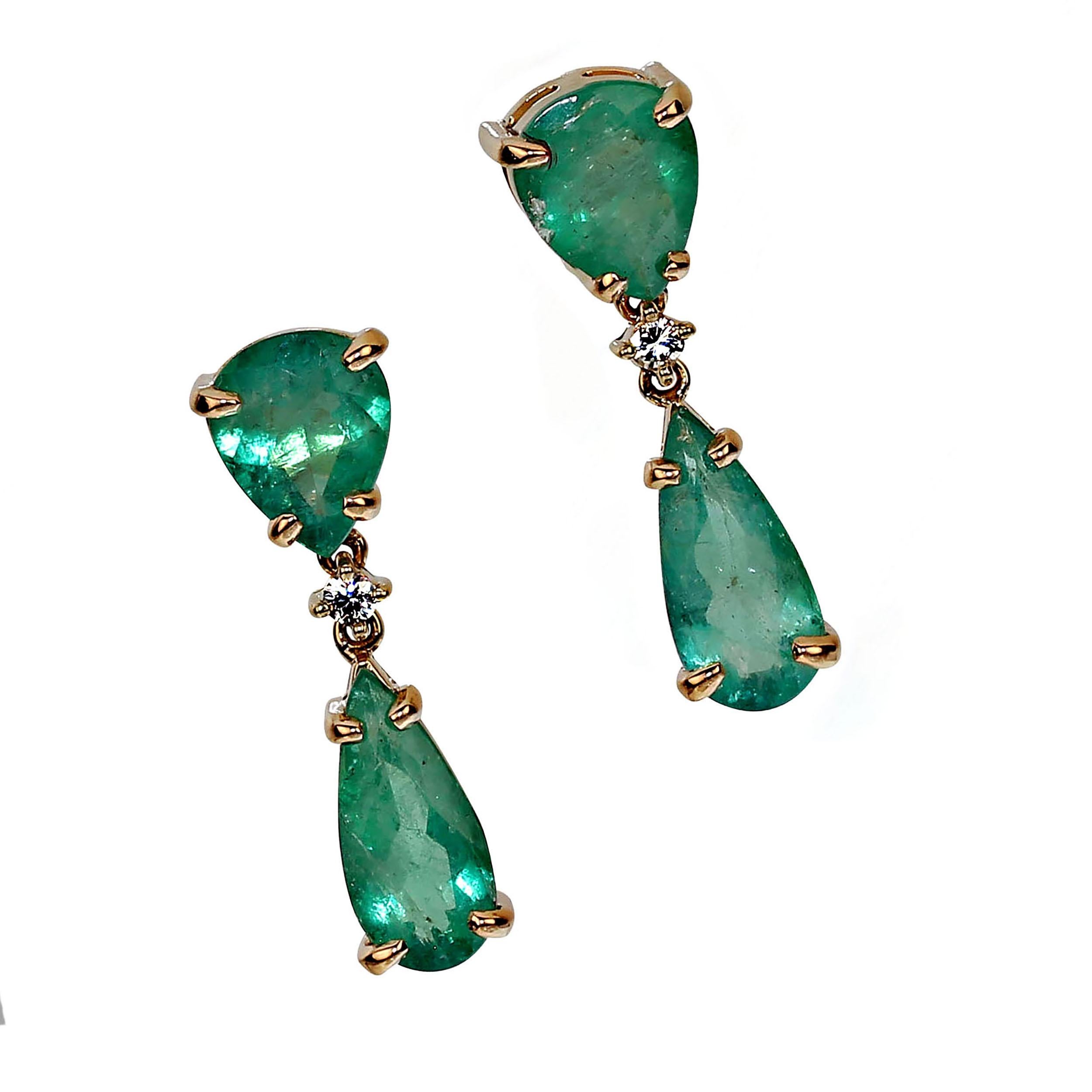 AJD Sparkling Dangle Brazilian Emerald Earrings  May Birthstone In New Condition For Sale In Raleigh, NC