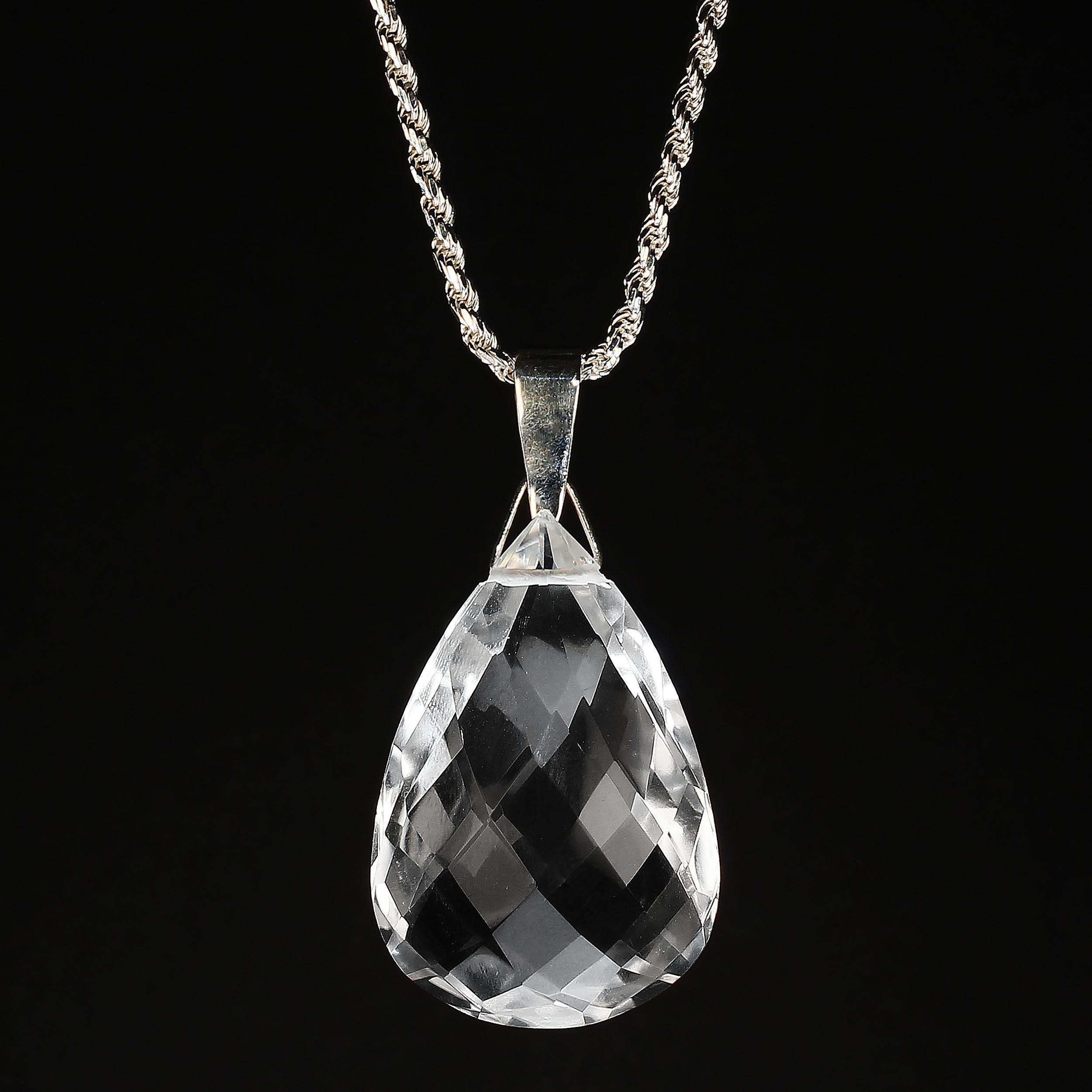 AJD funkelnder facettierter Kristall-Anhänger 132 Karat und Sterlingsilberkette für Damen oder Herren
