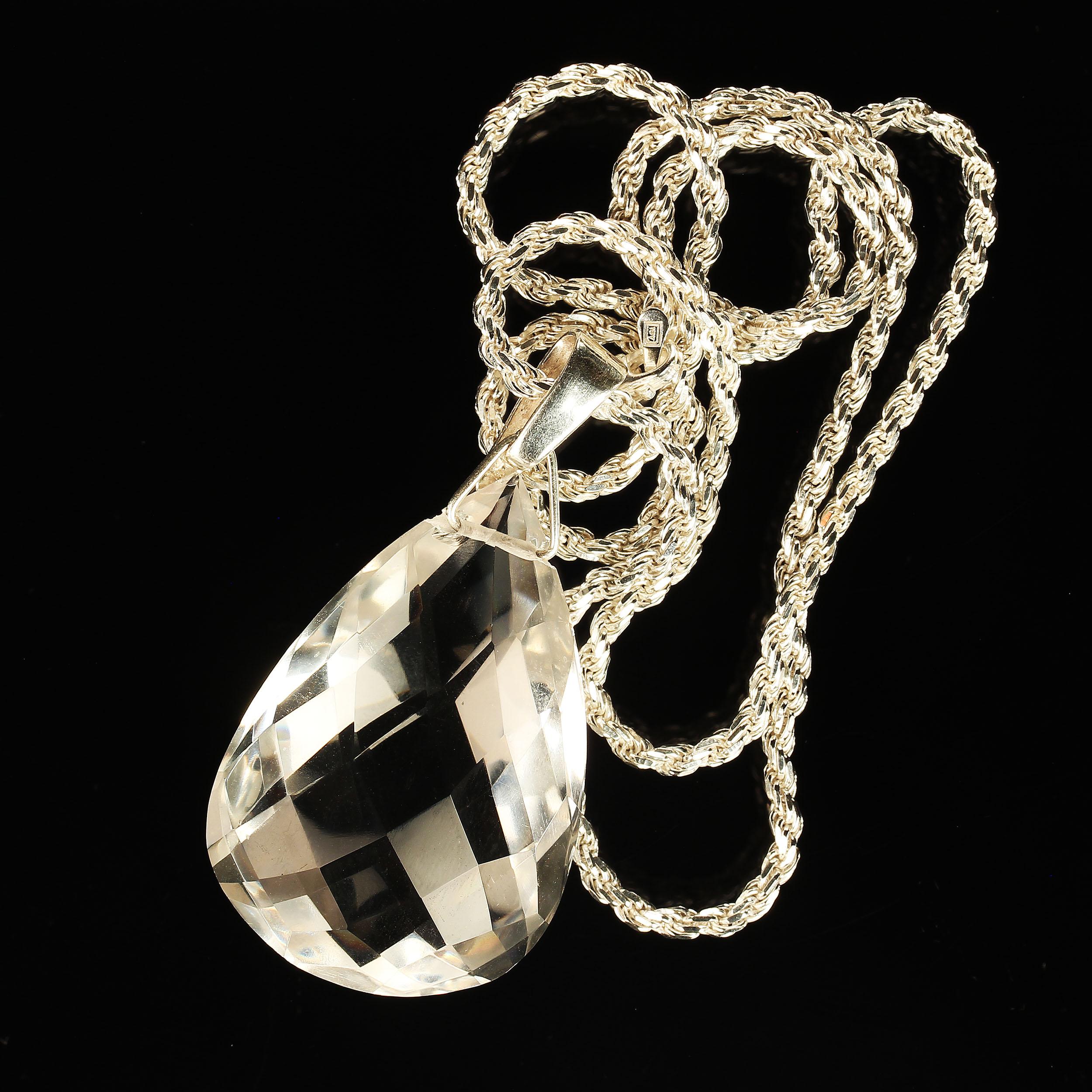 AJD funkelnder facettierter Kristall-Anhänger 132 Karat und Sterlingsilberkette 1