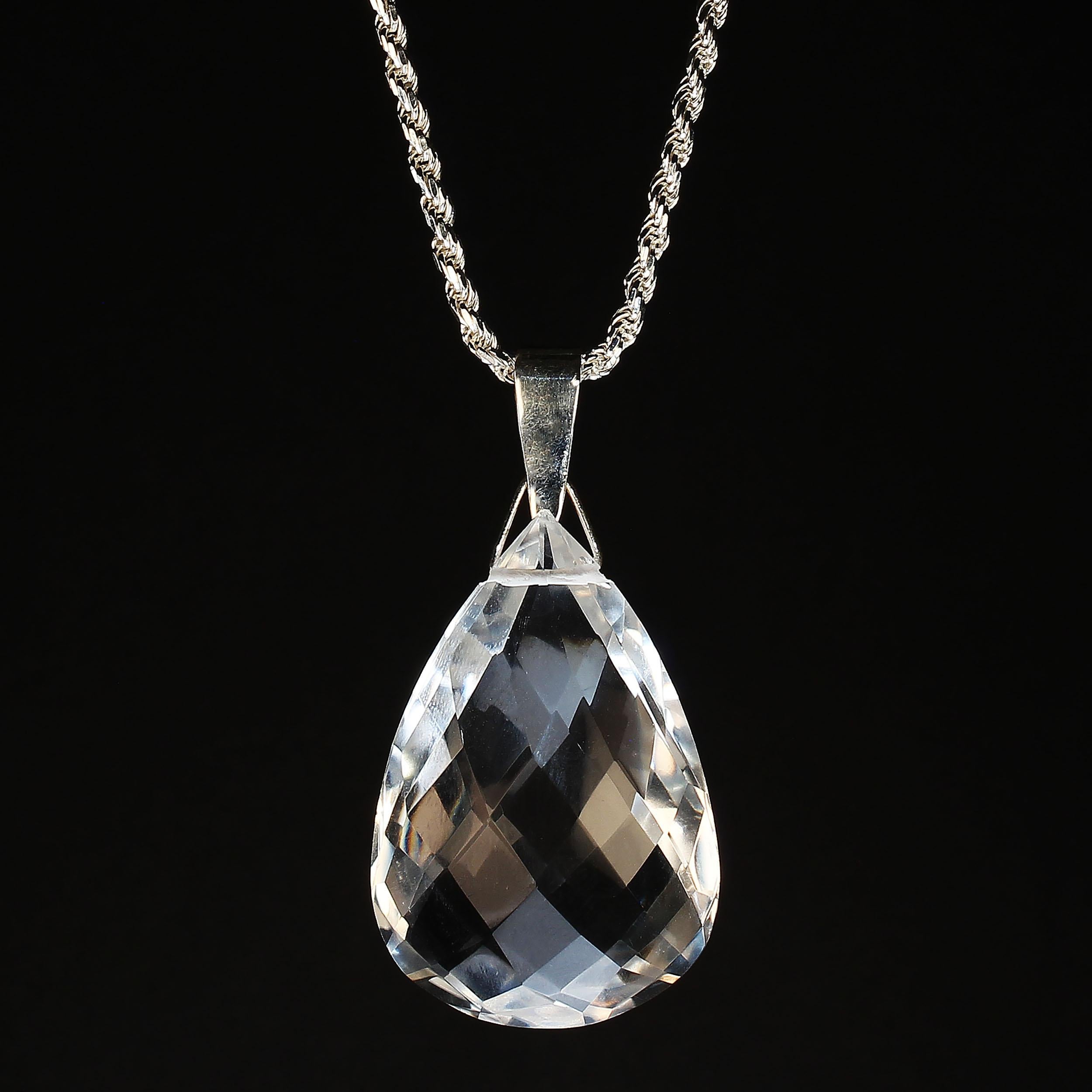 AJD funkelnder facettierter Kristall-Anhänger 132 Karat und Sterlingsilberkette 3