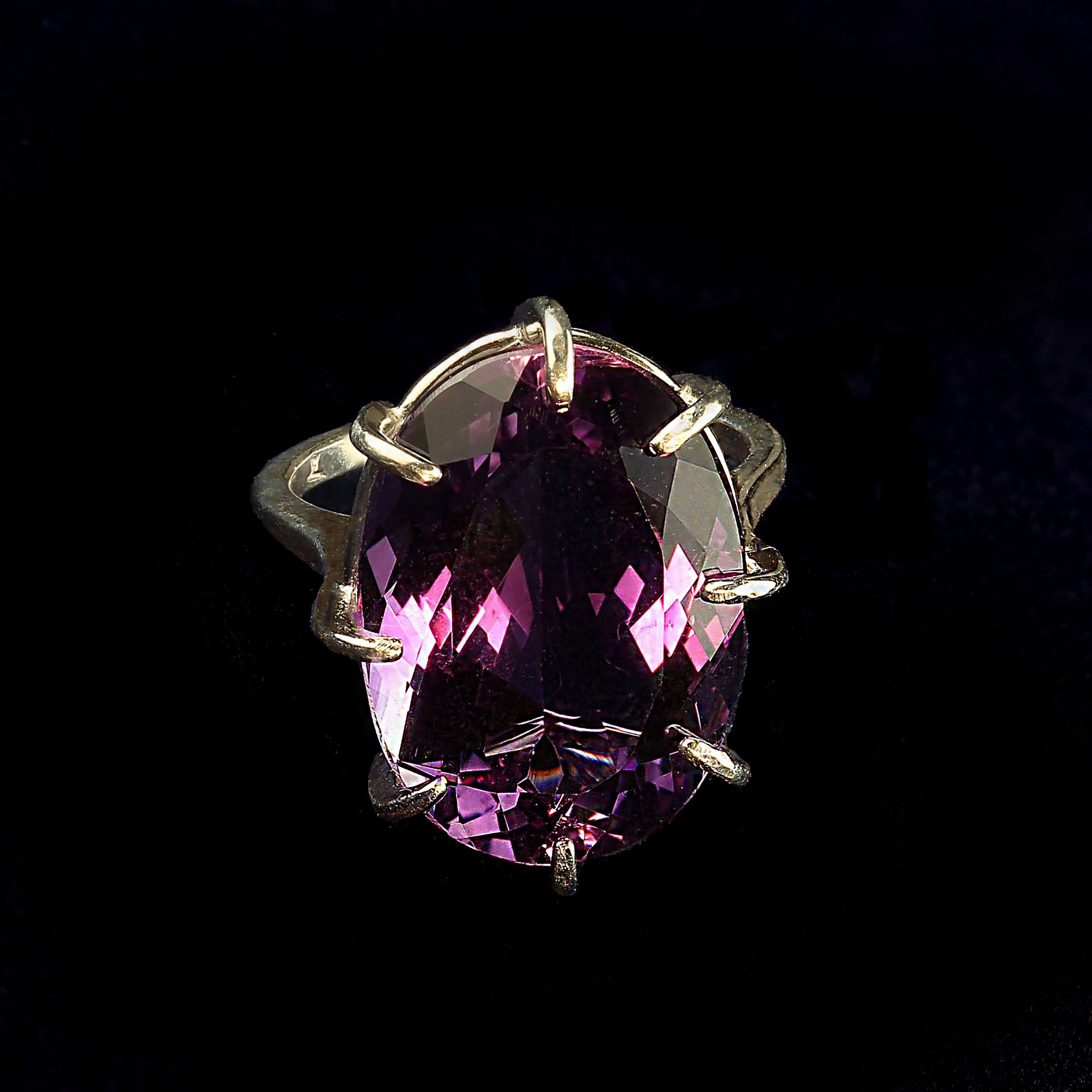 Artisan AJD Sparkling Oval Amethyst in Sterling Silver 8 Prong Ring  February Birthstone For Sale