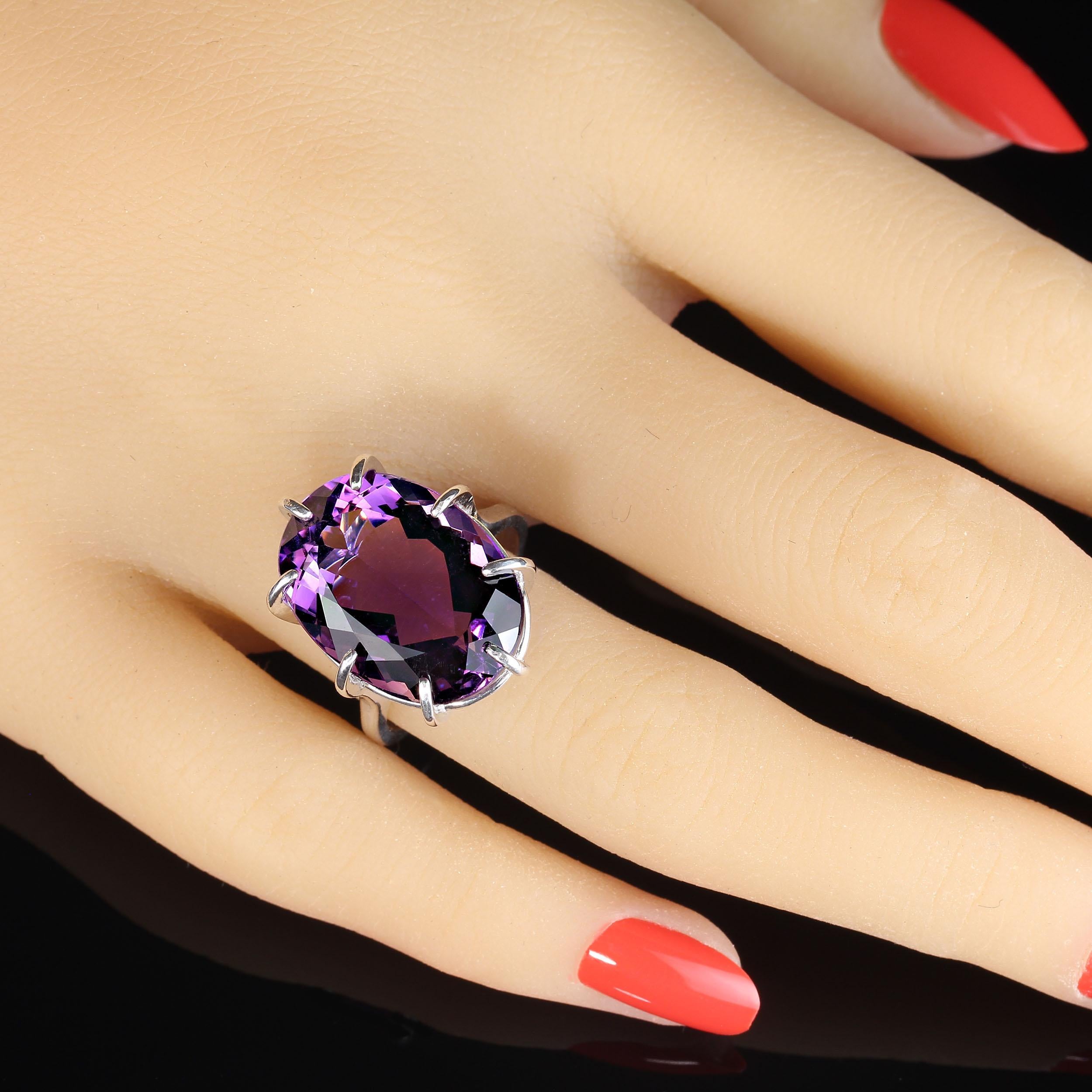 AJD Sparkling Oval Amethyst in Sterling Silver 8 Prong Ring  February Birthstone In New Condition For Sale In Raleigh, NC