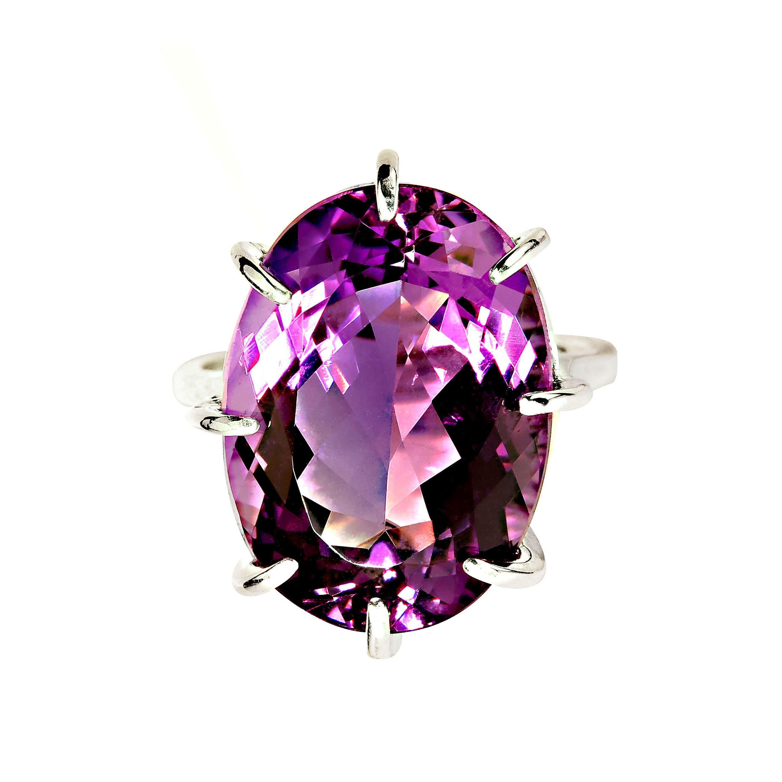 Women's or Men's AJD Sparkling Oval Amethyst in Sterling Silver 8 Prong Ring  February Birthstone For Sale