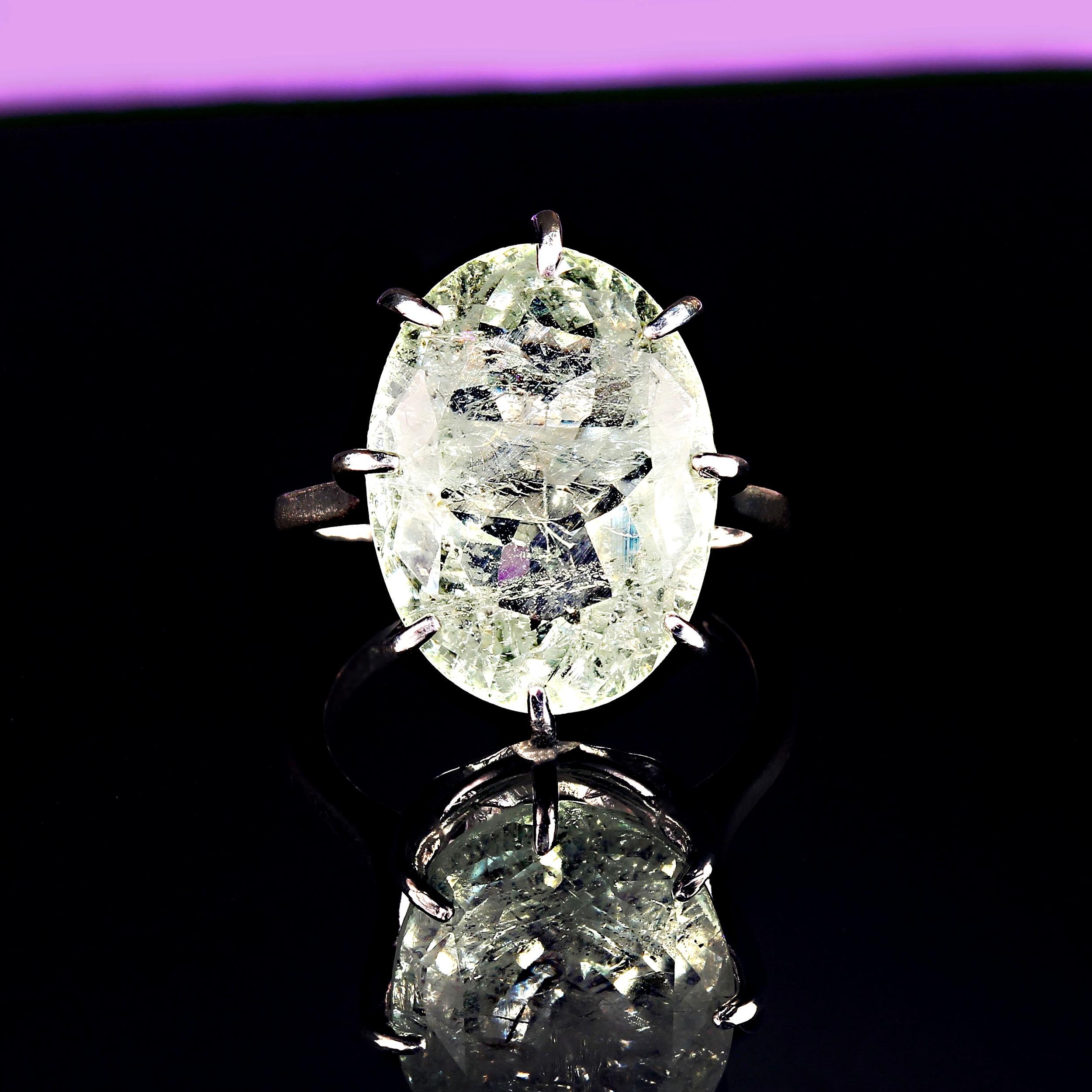 Artigiano AJD Anello scintillante con berillo verde ovale e 8 punte in argento sterling   Un grande regalo!